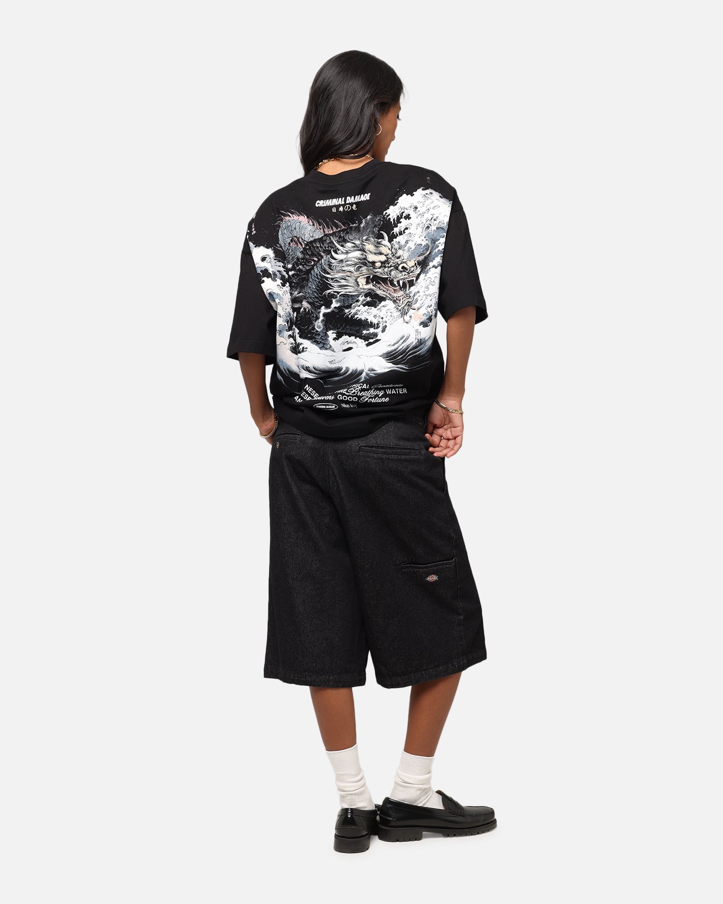Criminal Damage Dragon Wave T-Shirt Washed Black Style001