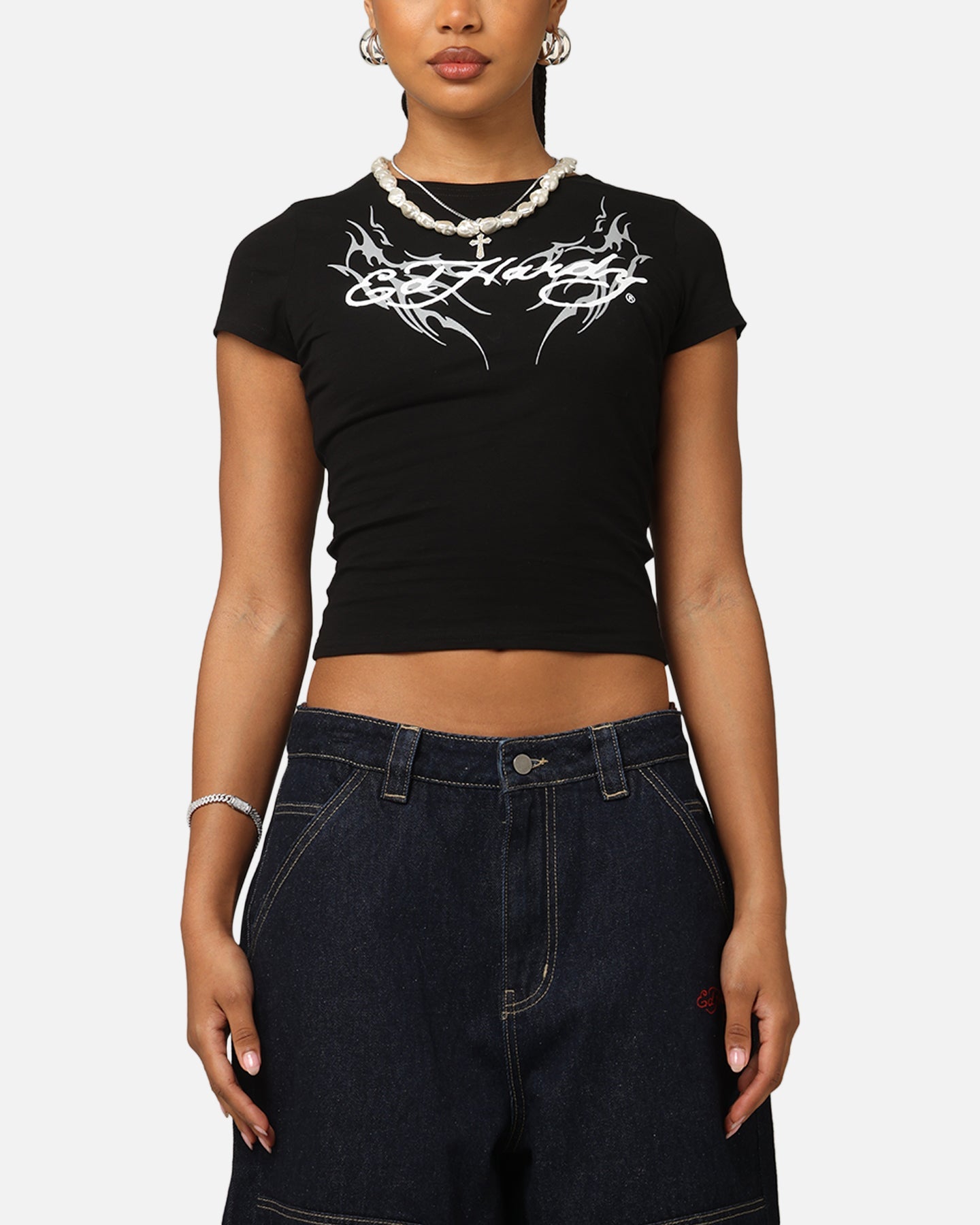 Ed Hardy Women's Tribal Baby T-Shirt Black