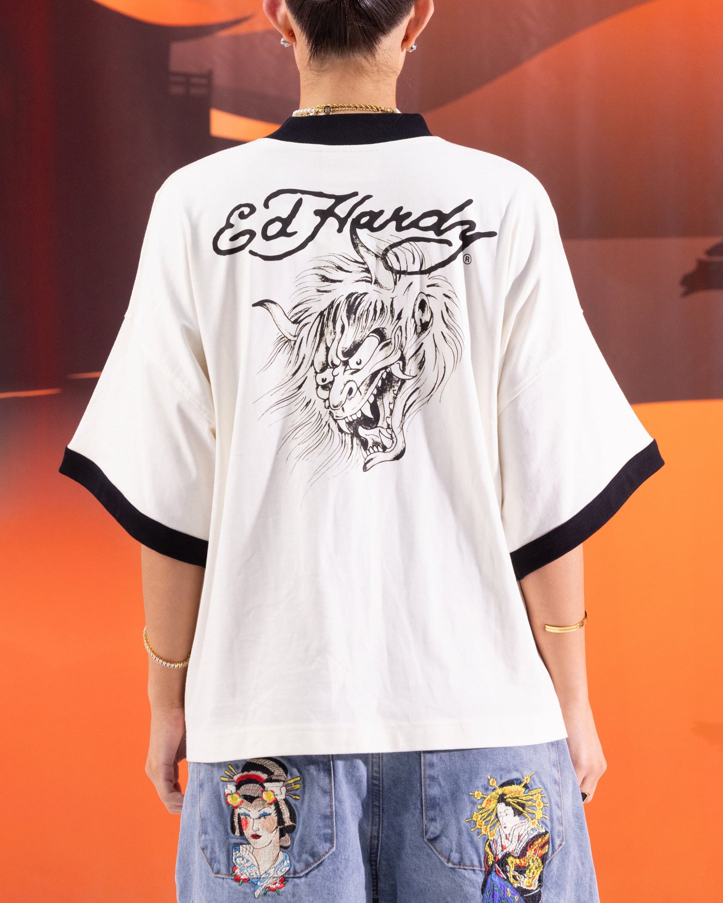 Ed Hardy Devil Ringer T-Shirt Off White Style001