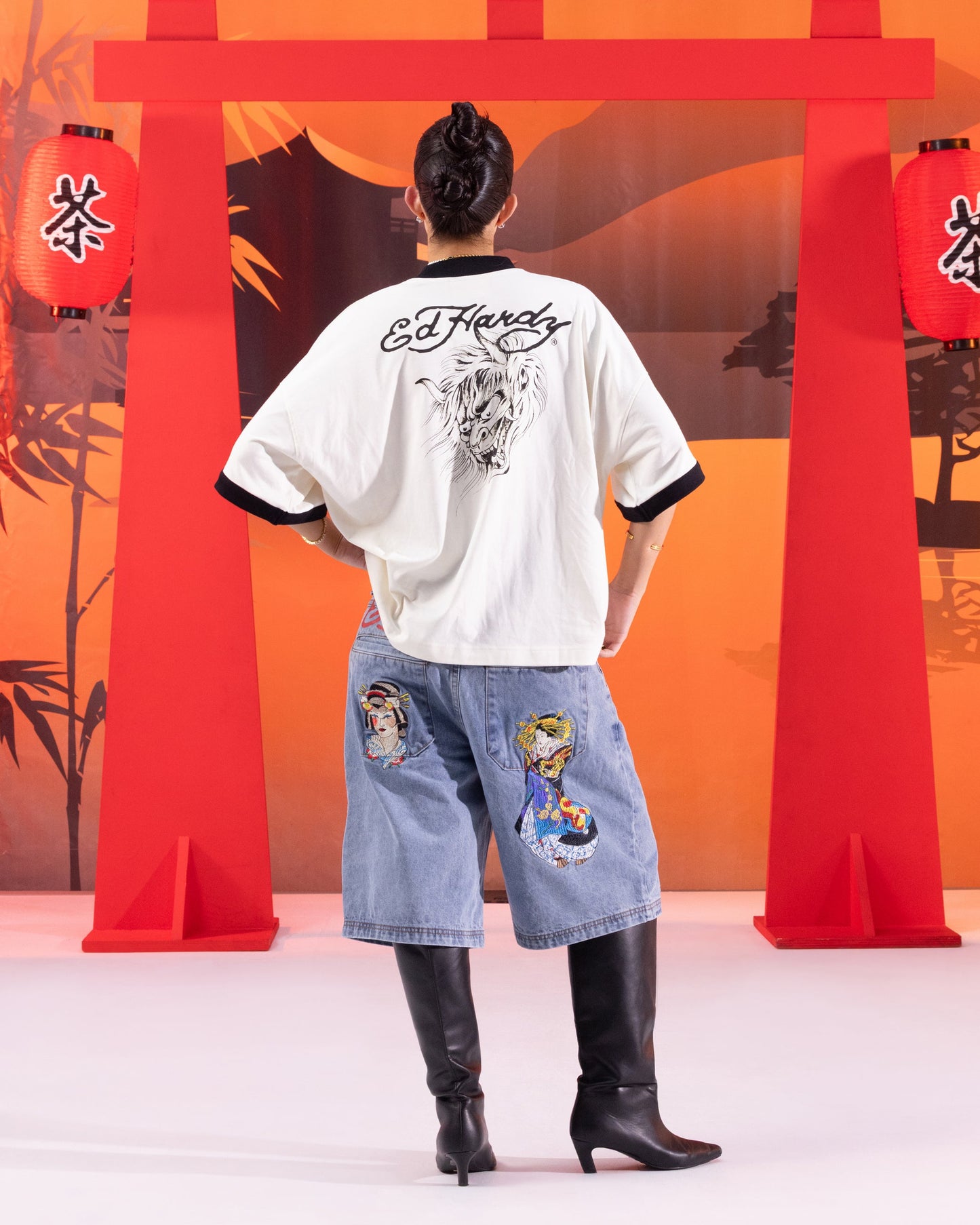 Ed Hardy Devil Ringer T-Shirt Off White Style001