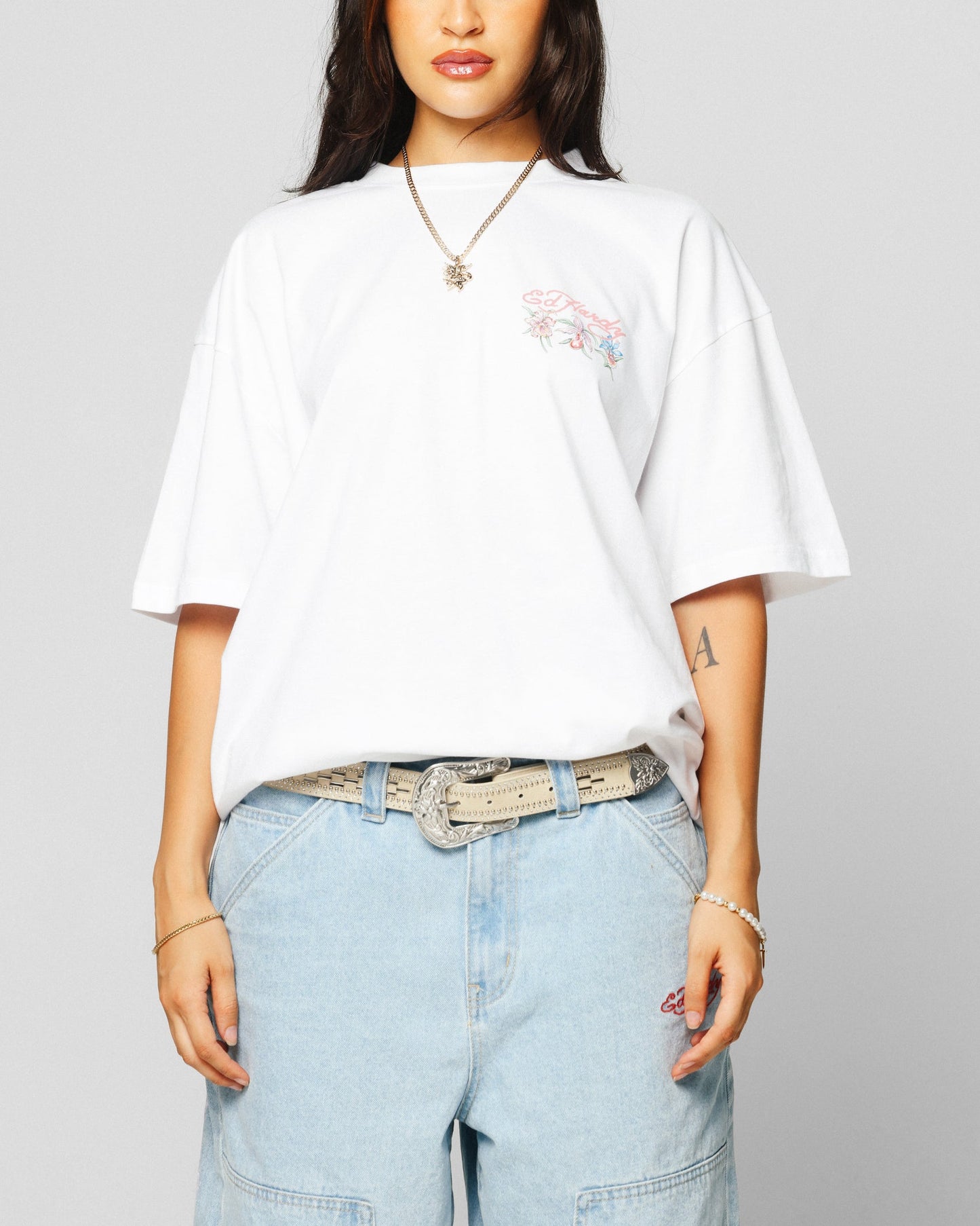 Ed Hardy Flowers T-Shirt White Style001