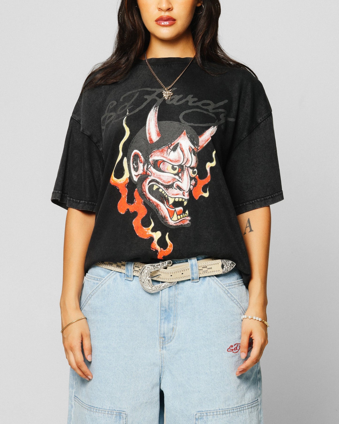 Ed Hardy Horns T-Shirt Black Acidwash Style001