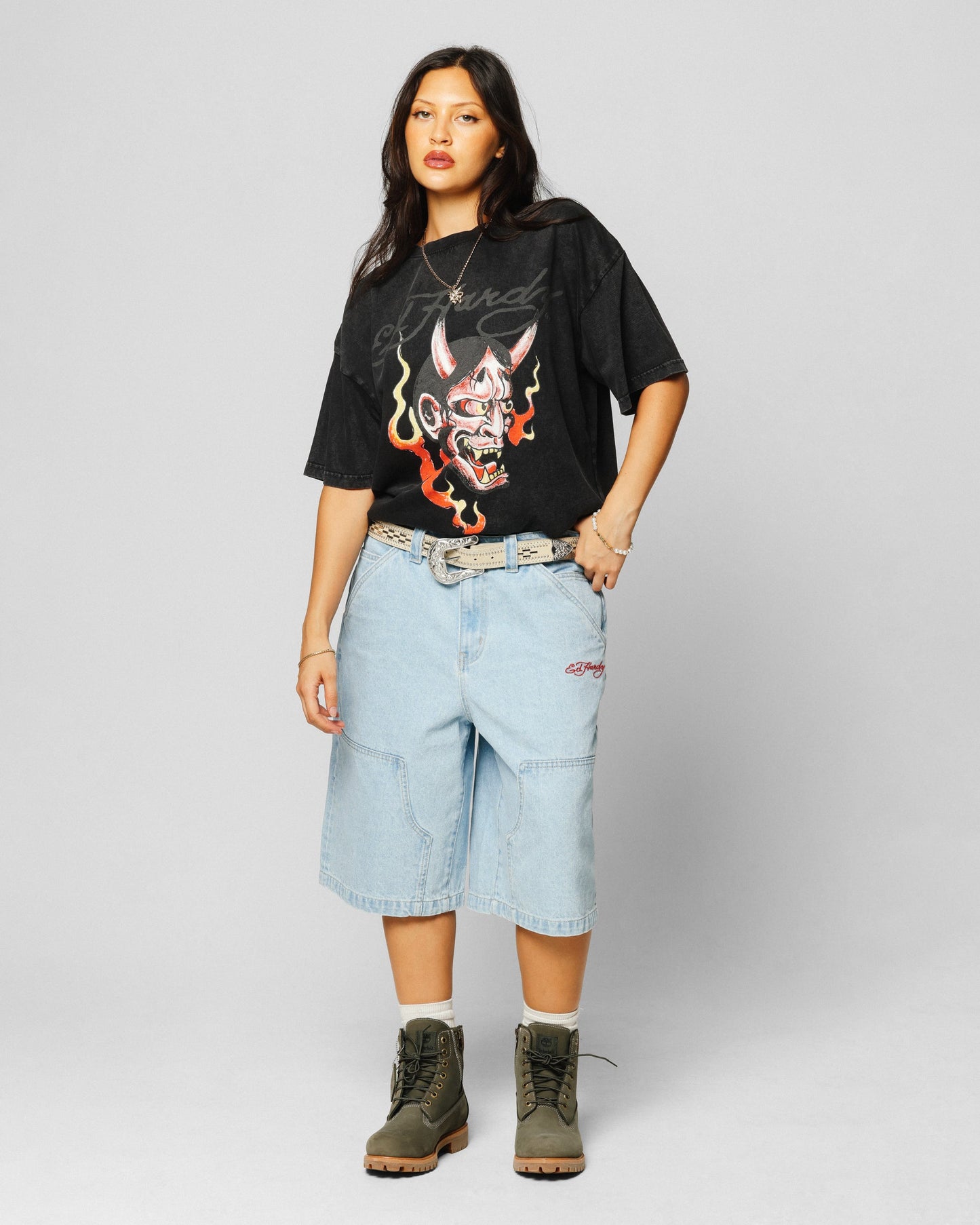 Ed Hardy Horns T-Shirt Black Acidwash Style001