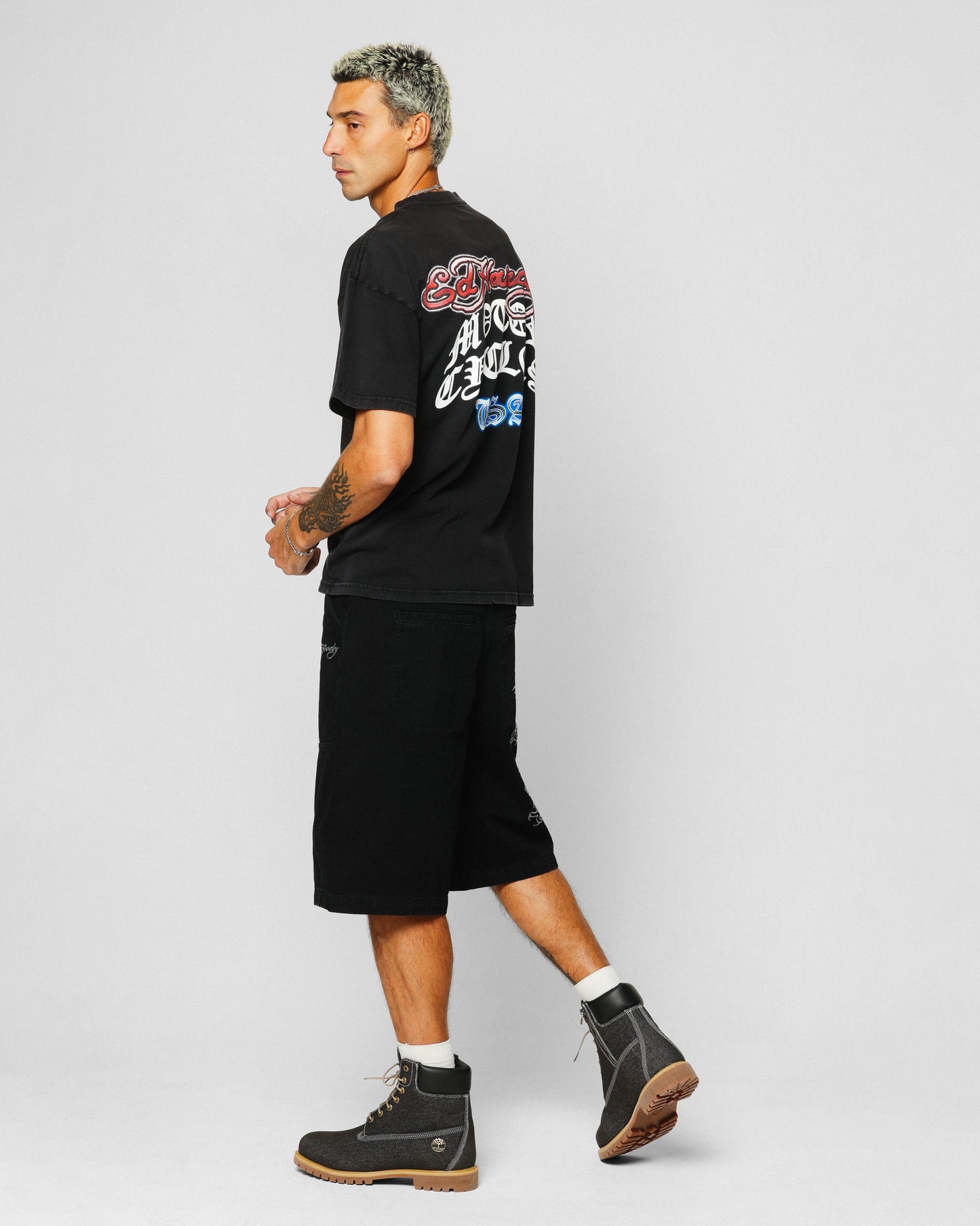 Ed Hardy Motor Cycle Club T-Shirt Black Acidwash