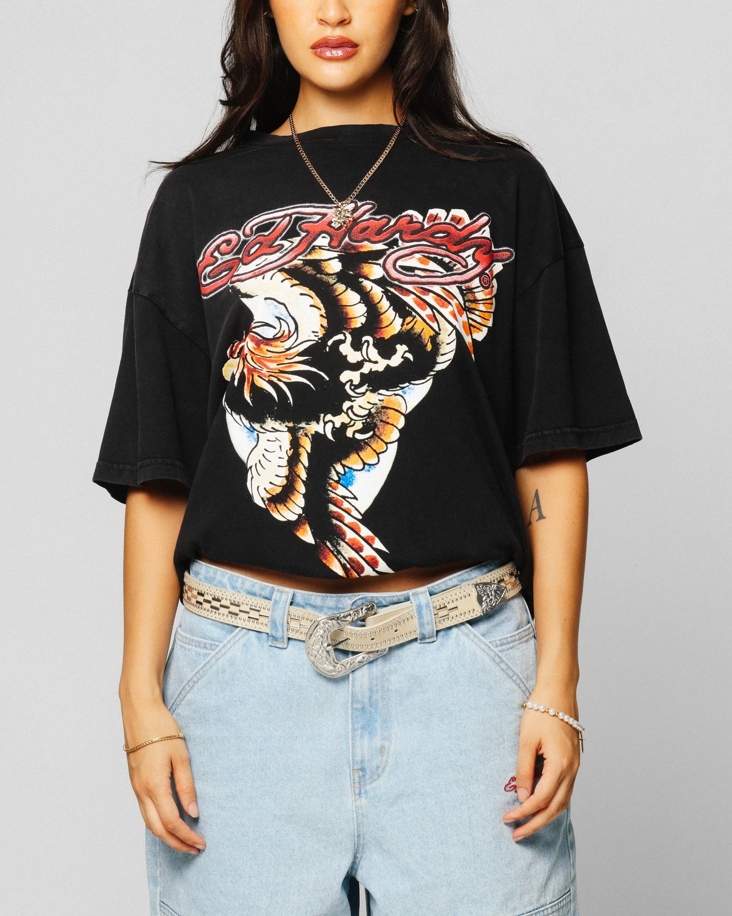 Ed Hardy Motor Cycle Club T-Shirt Black Acidwash Style001
