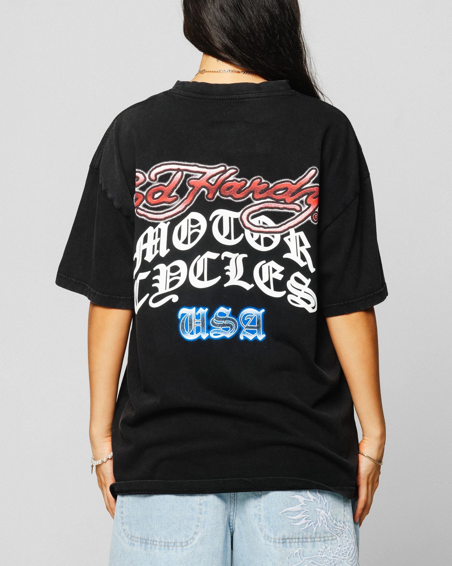 Ed Hardy Motor Cycle Club T-Shirt Black Acidwash Style001
