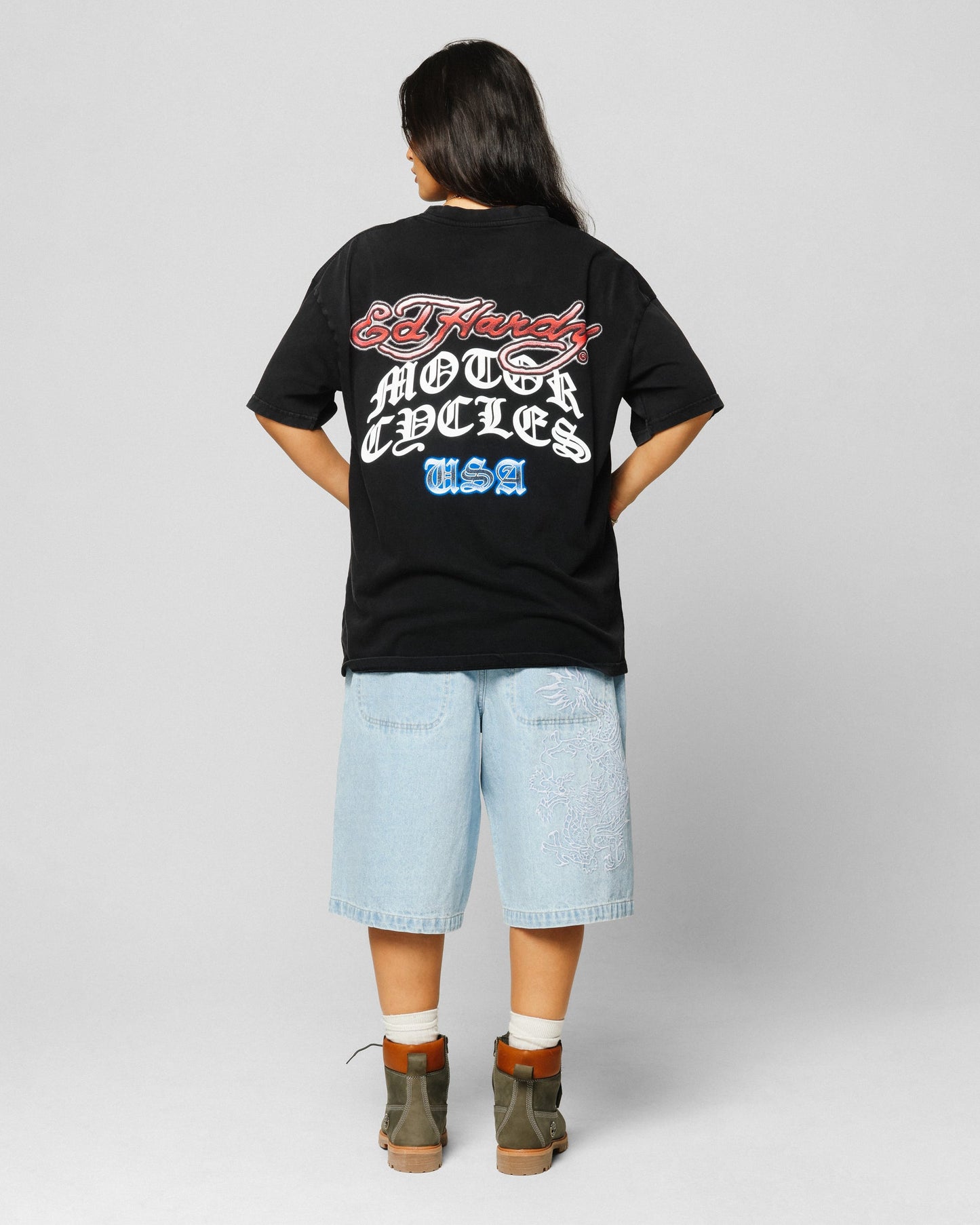 Ed Hardy Motor Cycle Club T-Shirt Black Acidwash Style001