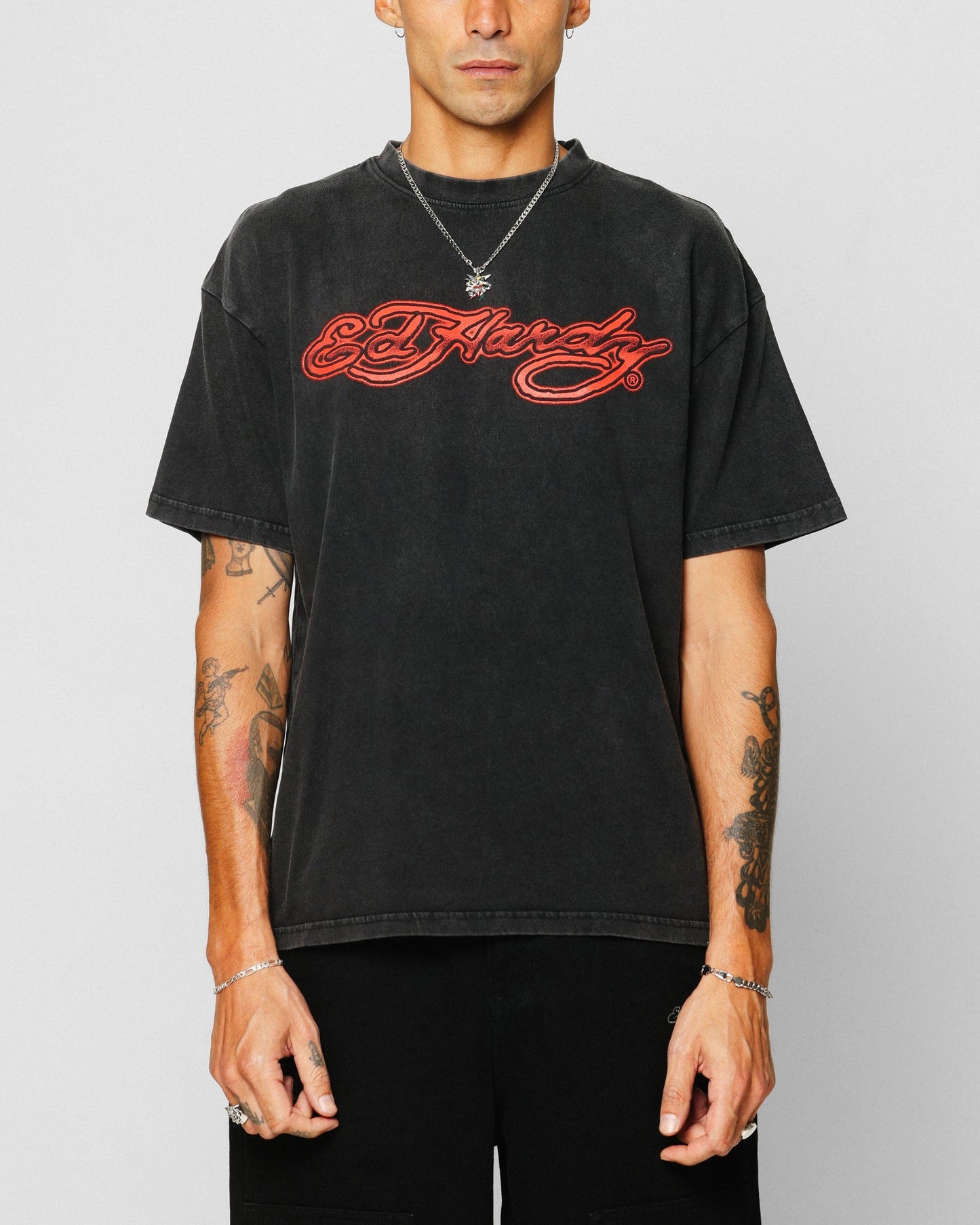 Ed Hardy Tribal T-Shirt Black Acidwash