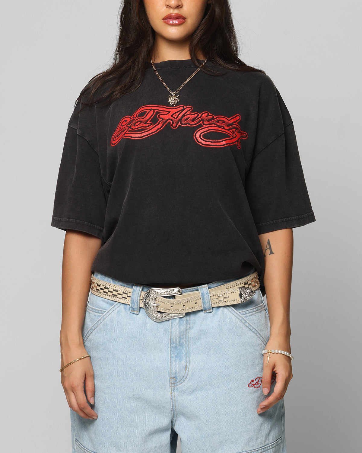 Ed Hardy Tribal T-Shirt Black Acidwash Style001
