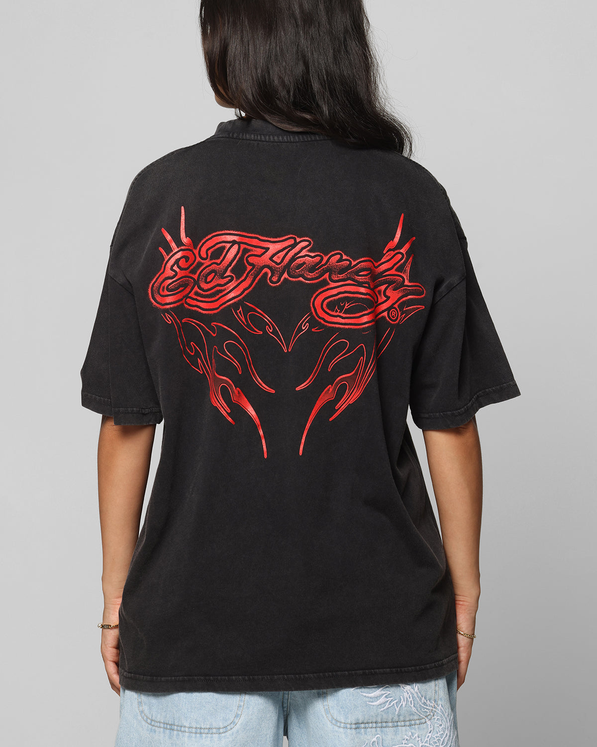 Ed Hardy Tribal T-Shirt Black Acidwash Style001