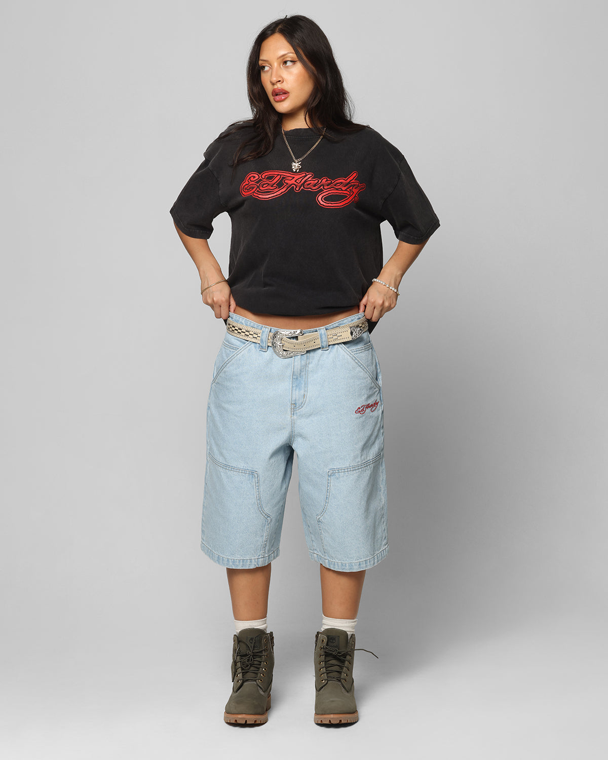 Ed Hardy Tribal T-Shirt Black Acidwash Style001