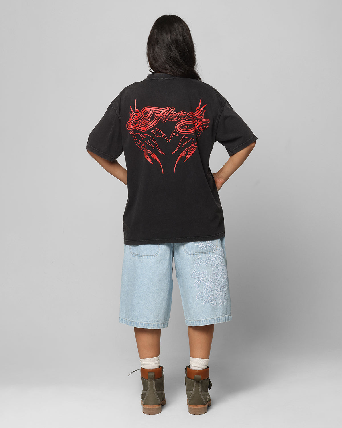 Ed Hardy Tribal T-Shirt Black Acidwash Style001