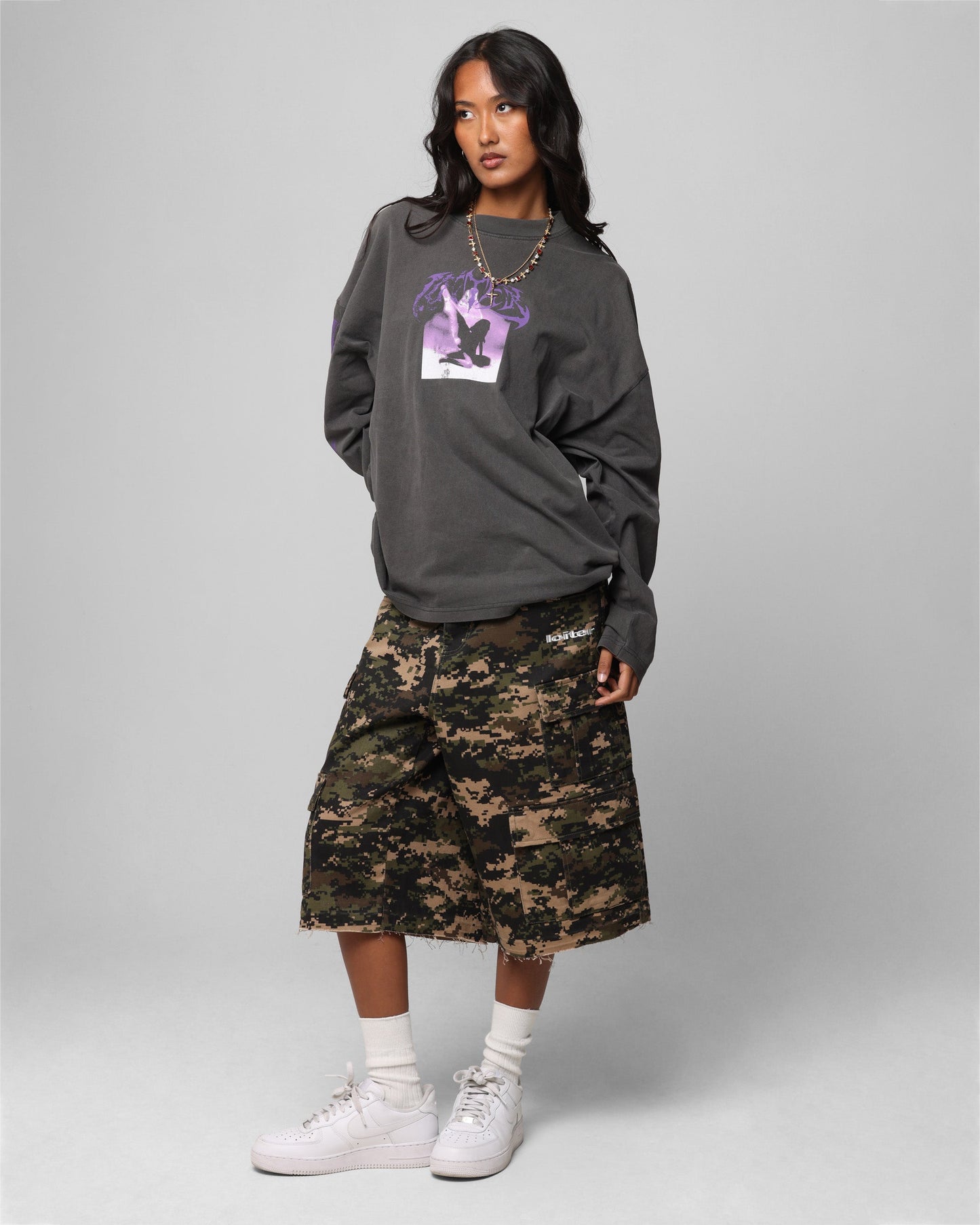 Loiter Angel Number Long Sleeve T-Shirt Charcoal Style001