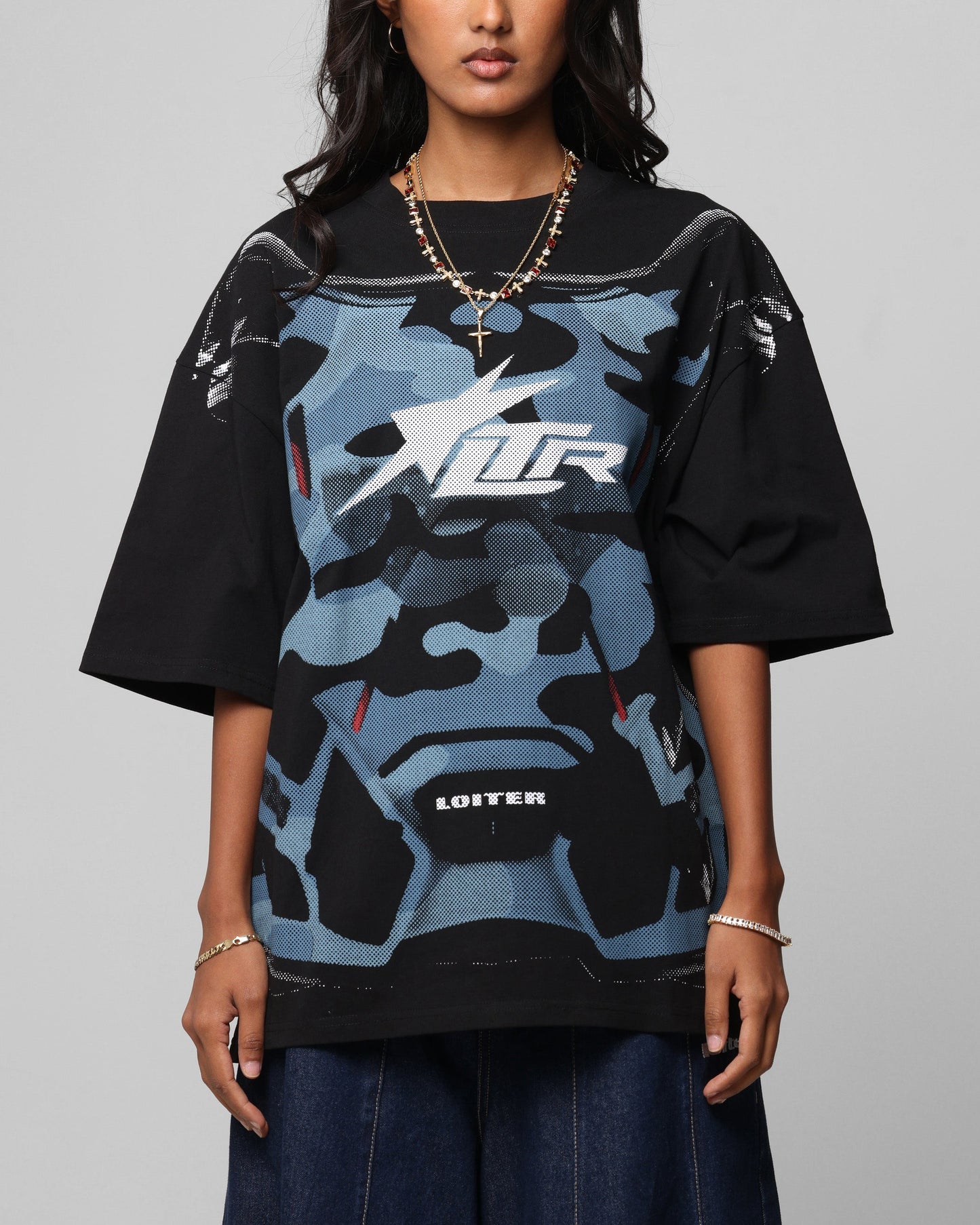 Loiter Motocross Vintage T-Shirt Black/Navy Blue Style001