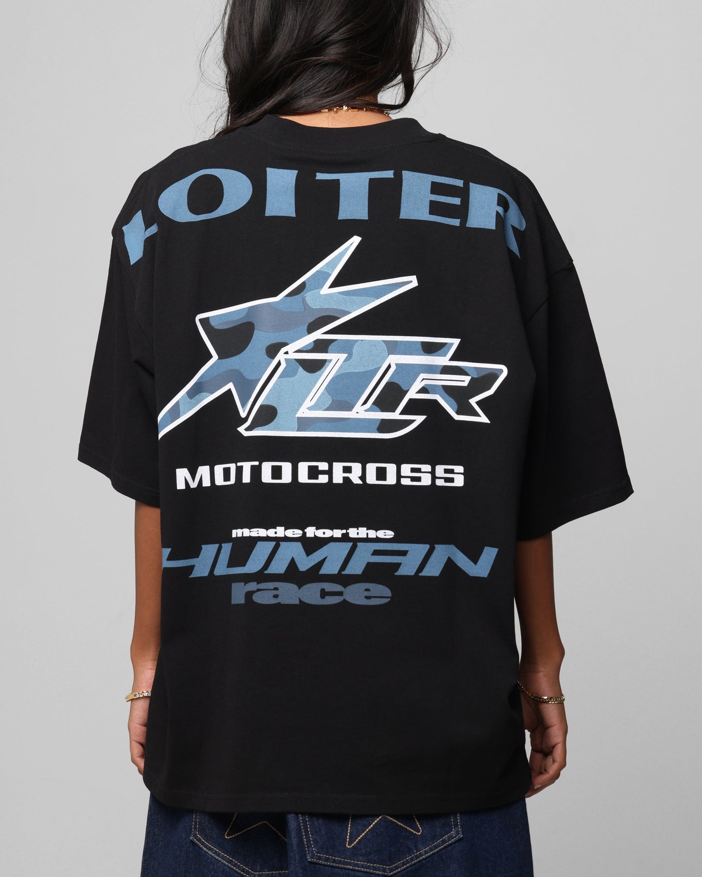 Loiter Motocross Vintage T-Shirt Black/Navy Blue Style001