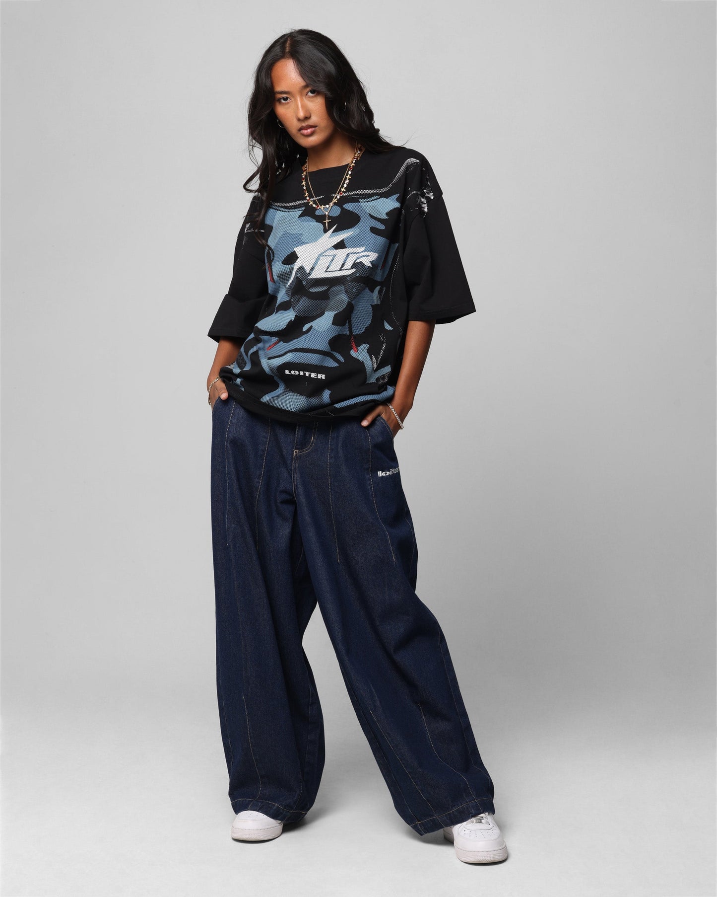 Loiter Motocross Vintage T-Shirt Black/Navy Blue Style001