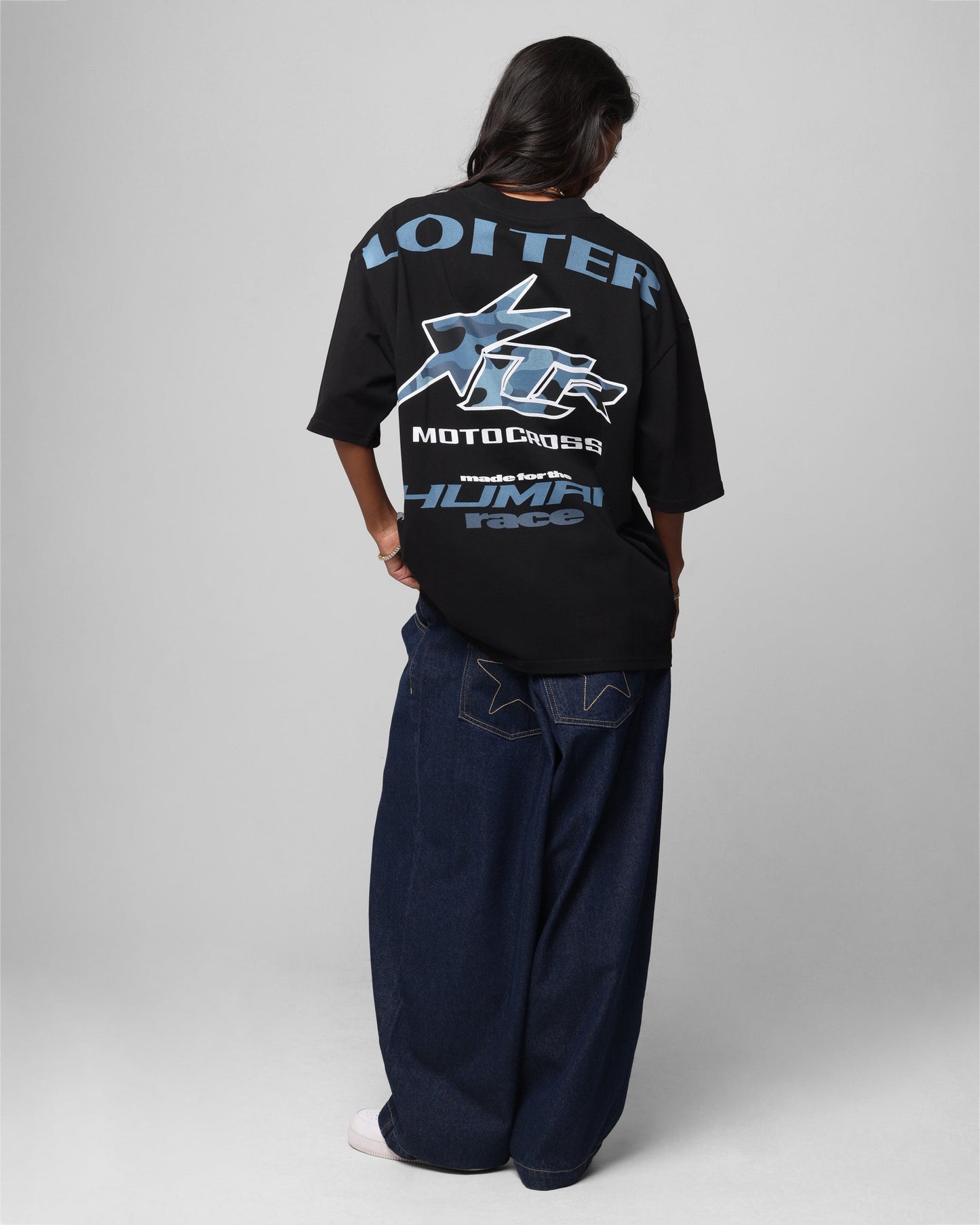 Loiter Motocross Vintage T-Shirt Black/Navy Blue Style001