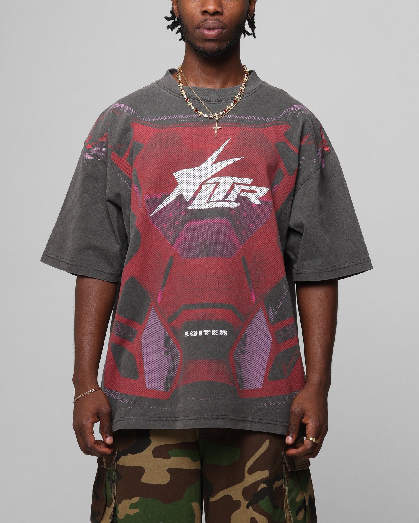 Loiter Motocross Vintage T-Shirt Charcoal/Red