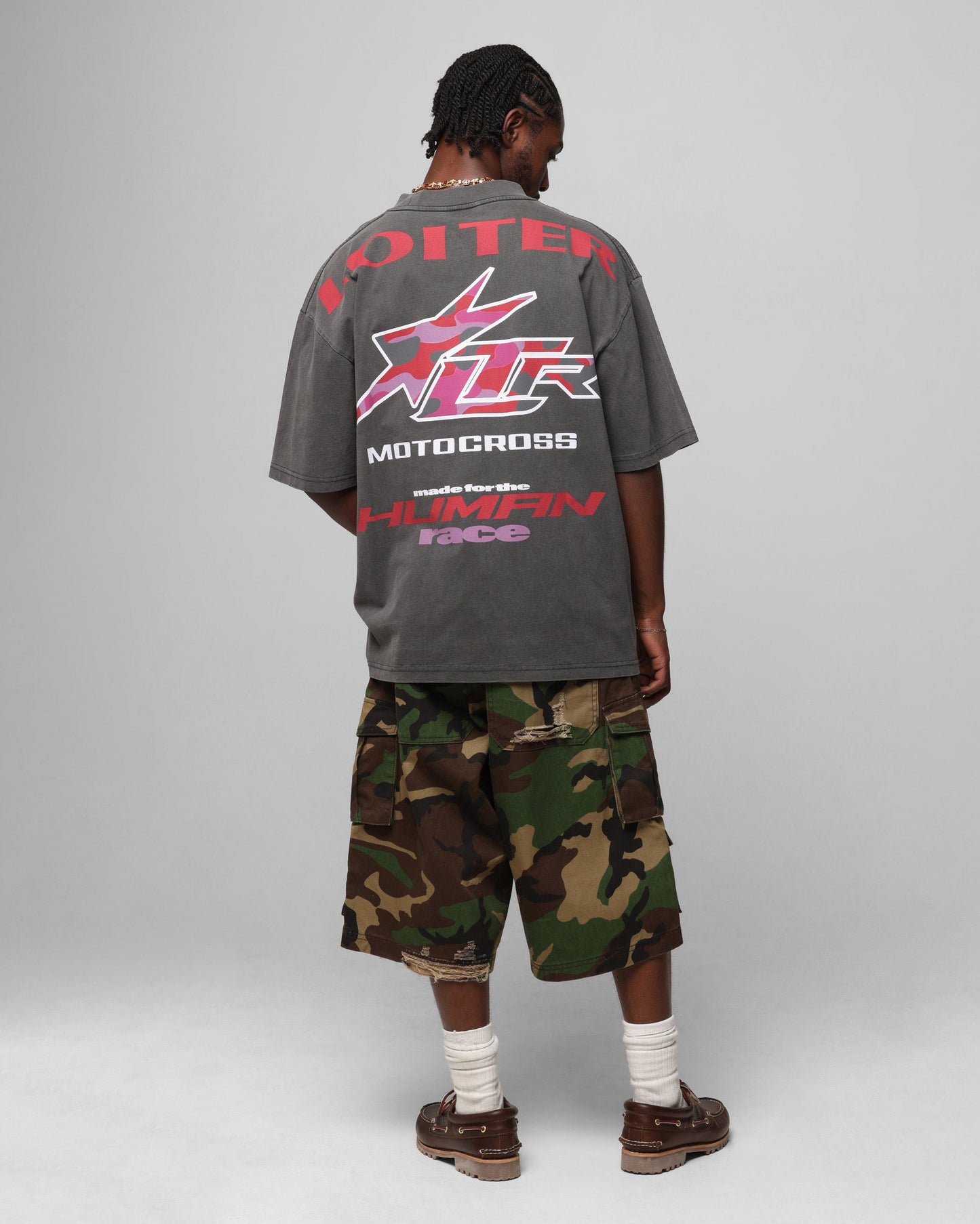 Loiter Motocross Vintage T-Shirt Charcoal/Red