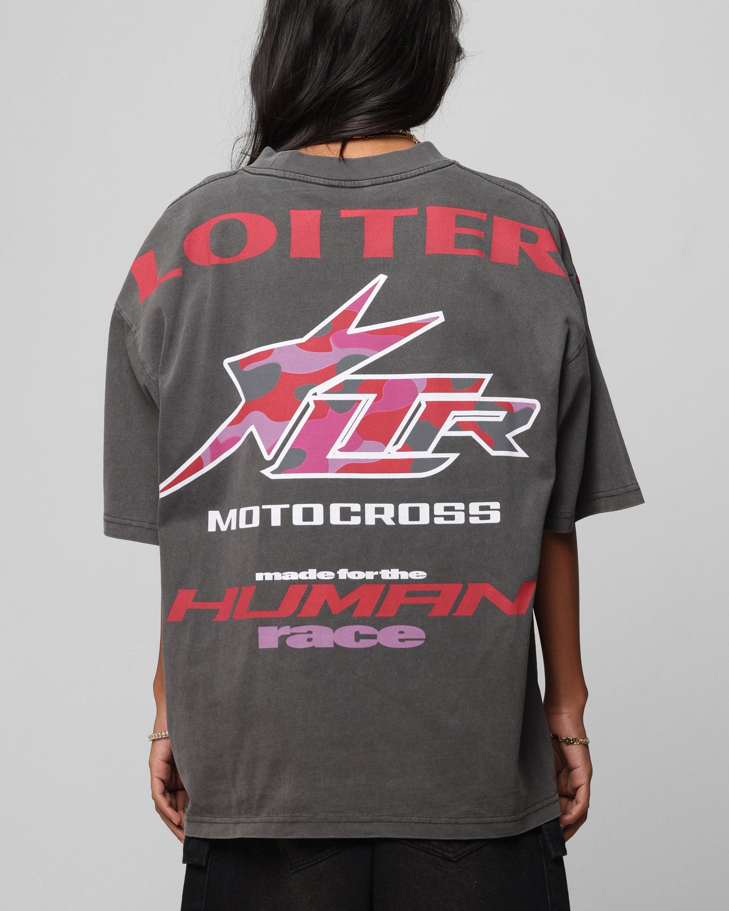 Loiter Motocross Vintage T-Shirt Charcoal/Red Style001