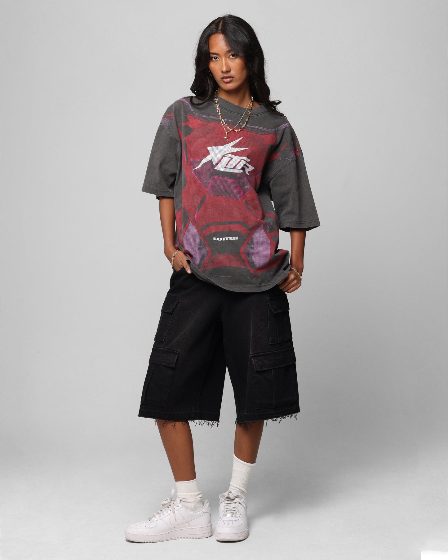 Loiter Motocross Vintage T-Shirt Charcoal/Red Style001