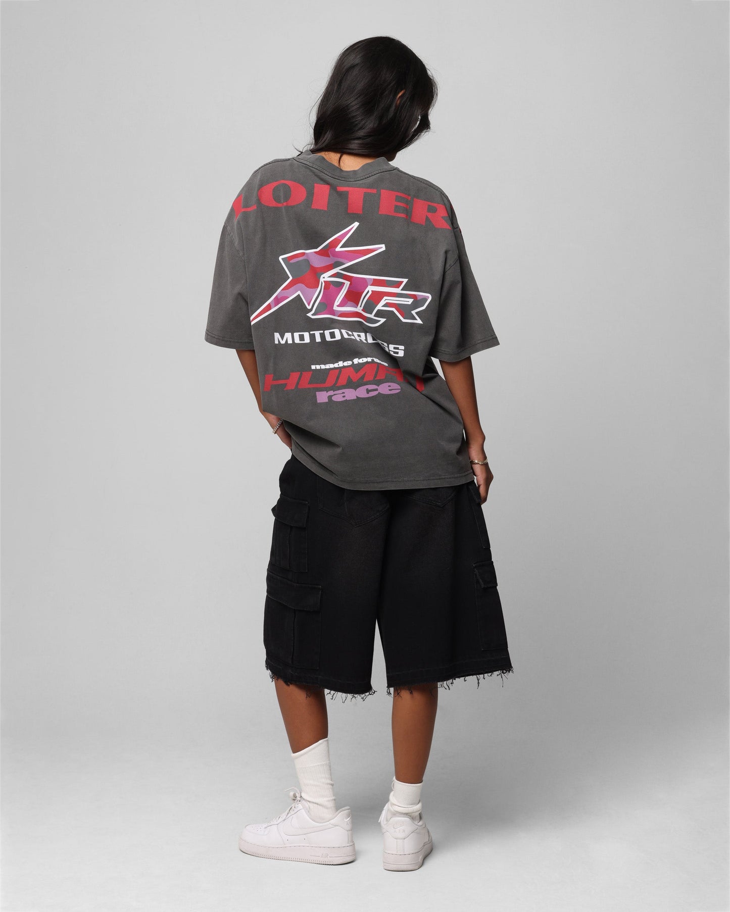 Loiter Motocross Vintage T-Shirt Charcoal/Red Style001
