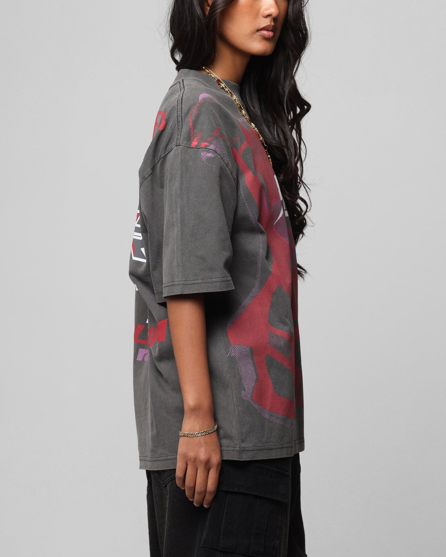 Loiter Motocross Vintage T-Shirt Charcoal/Red Style001