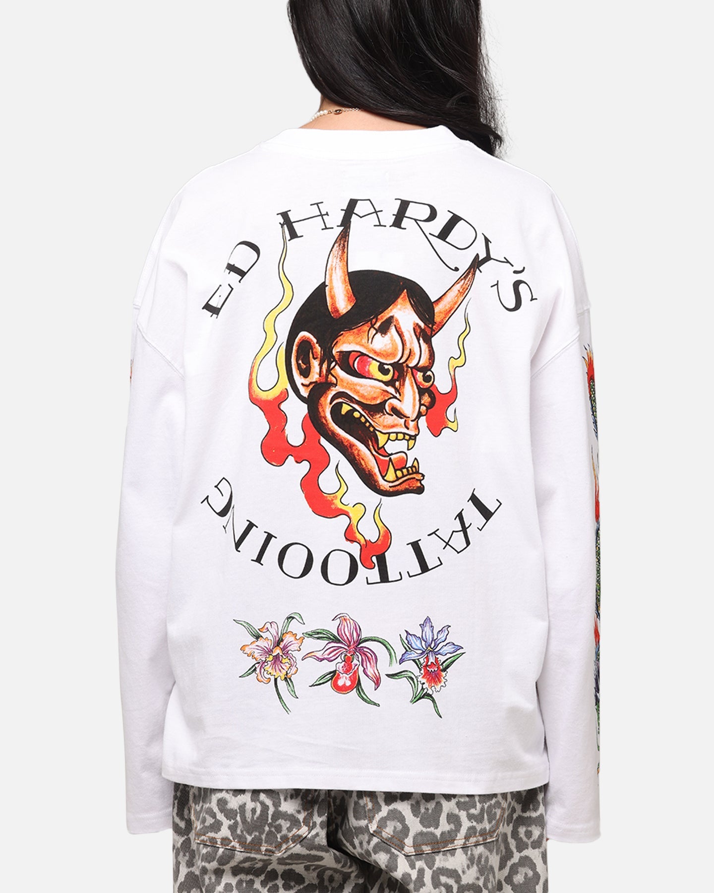 Ed Hardy Ed's Tattooing Long Sleeve T-Shirt Off White Style001