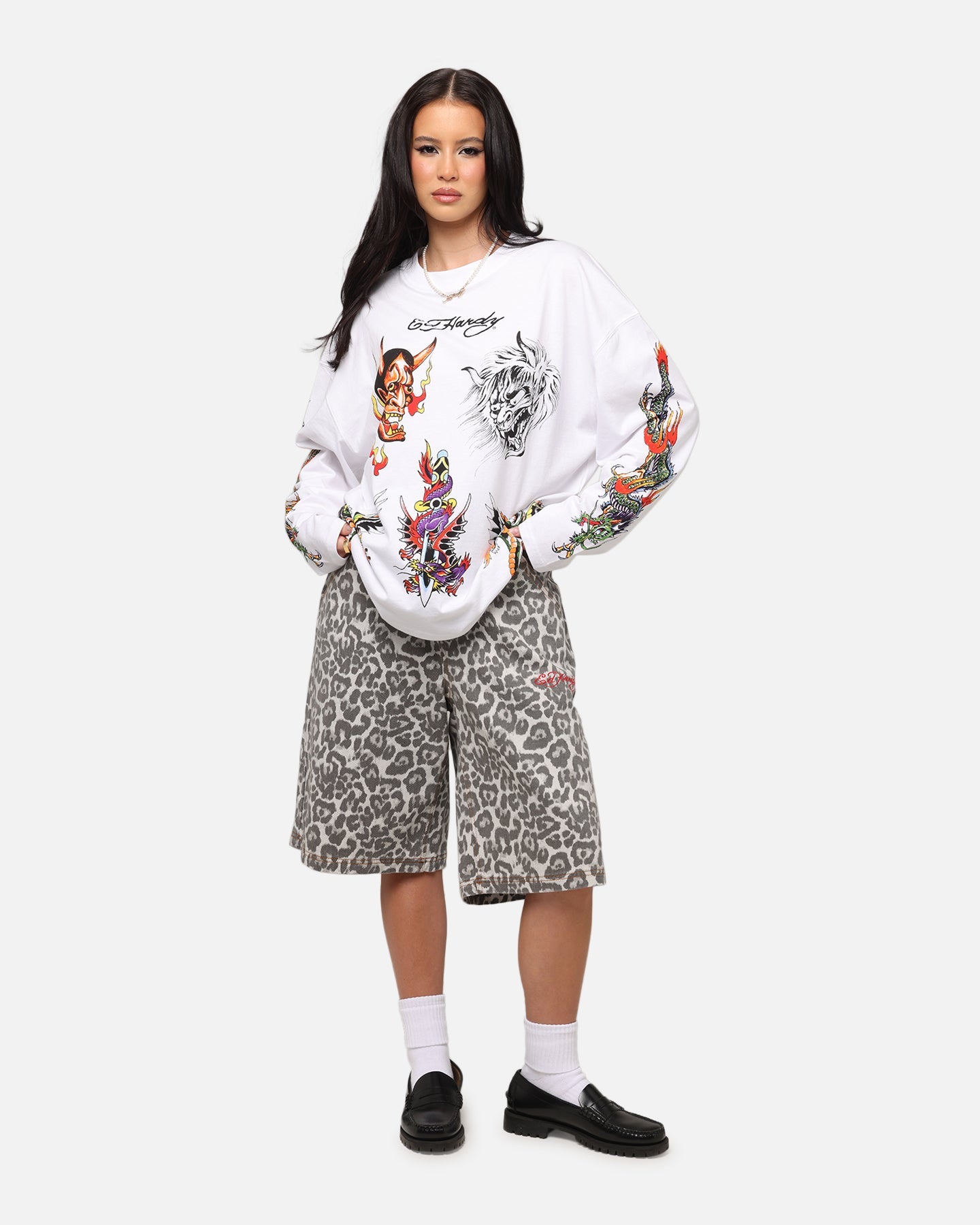 Ed Hardy Ed's Tattooing Long Sleeve T-Shirt Off White Style001