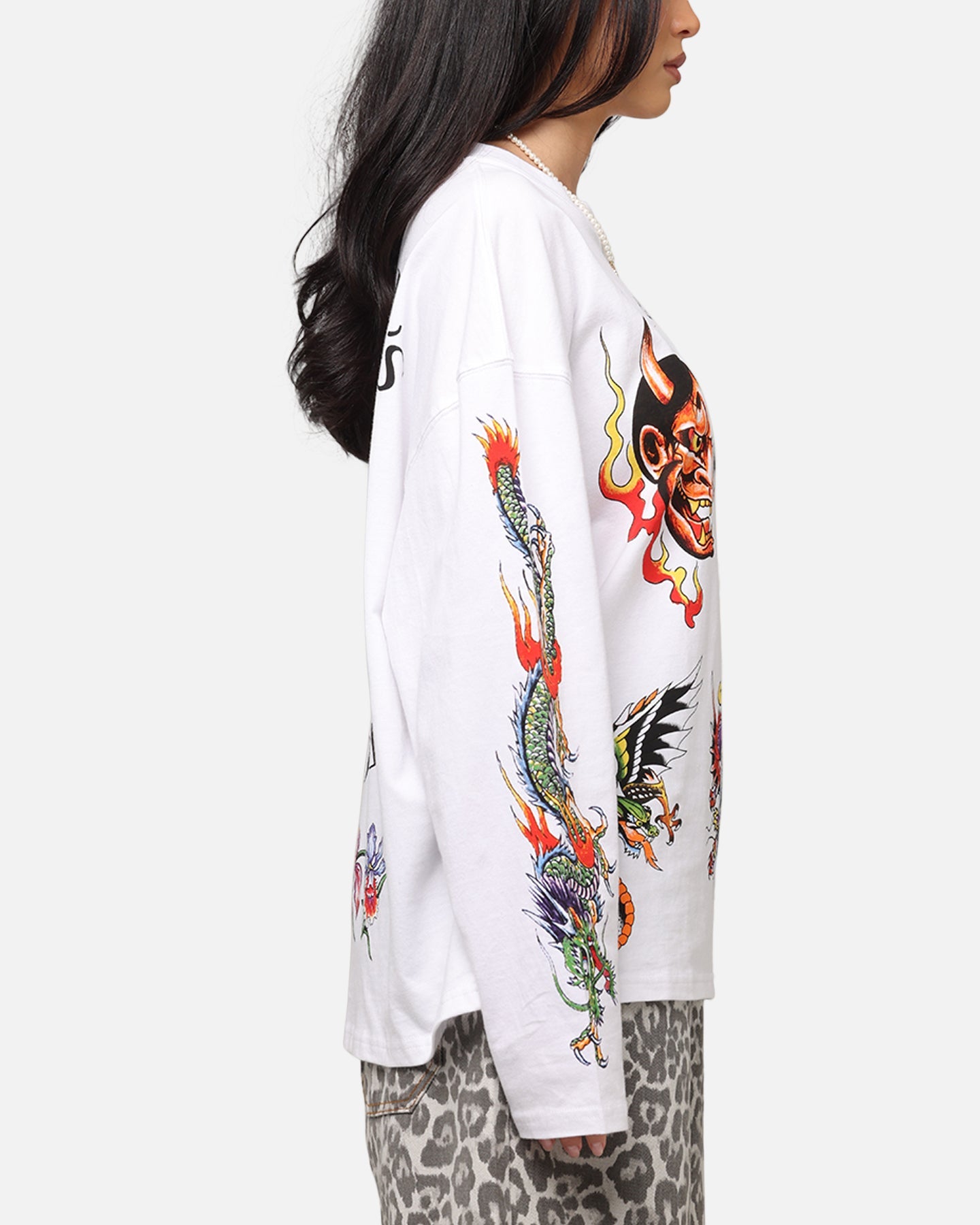 Ed Hardy Ed's Tattooing Long Sleeve T-Shirt Off White Style001