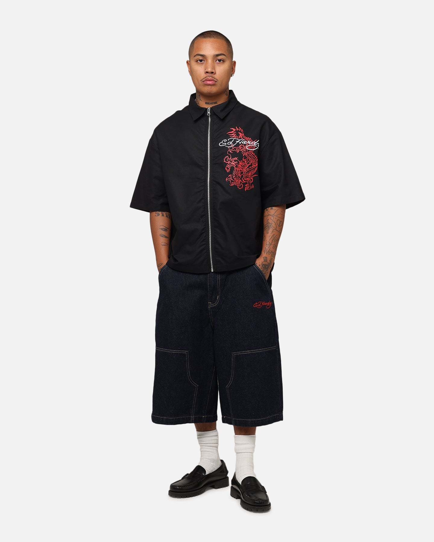 Ed Hardy Dragon Zip Shirt Black