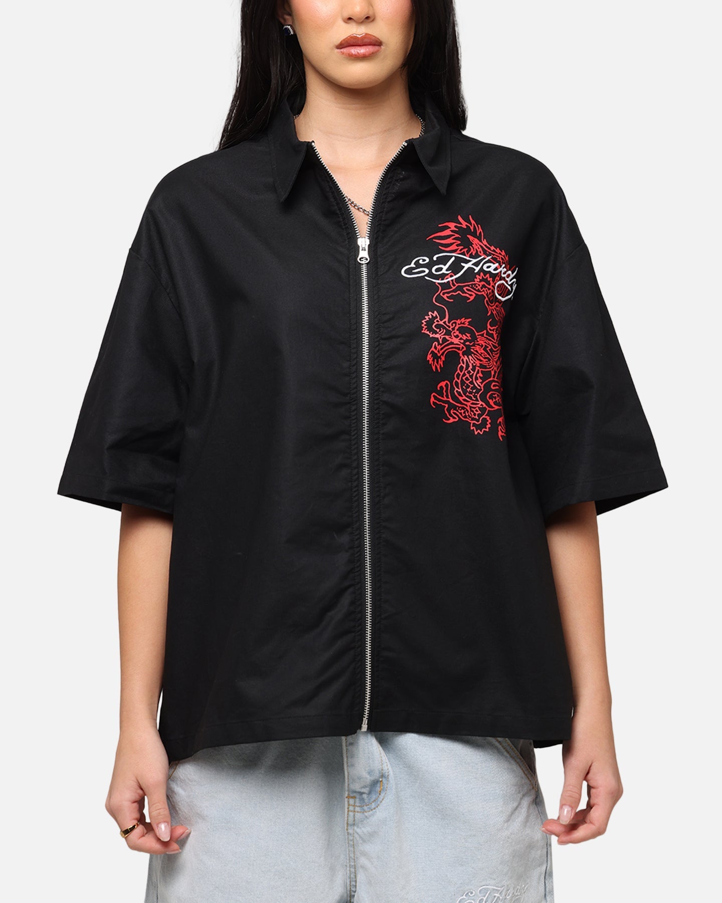 Ed Hardy Dragon Zip Shirt Black Style001