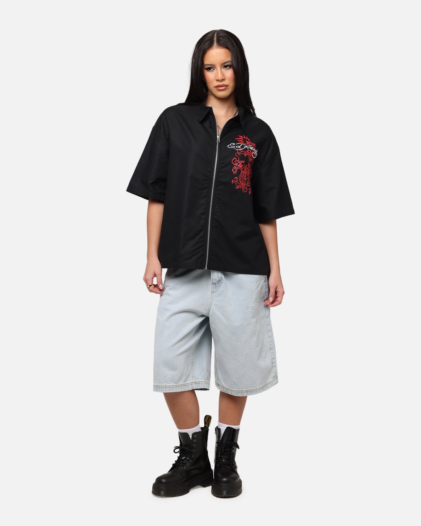 Ed Hardy Dragon Zip Shirt Black Style001