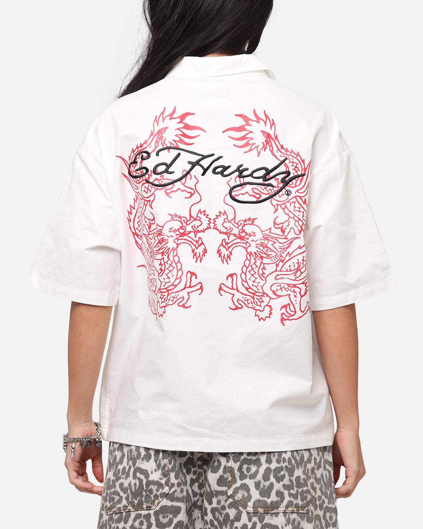 Ed Hardy Dragon Zip Shirt Off White Style001