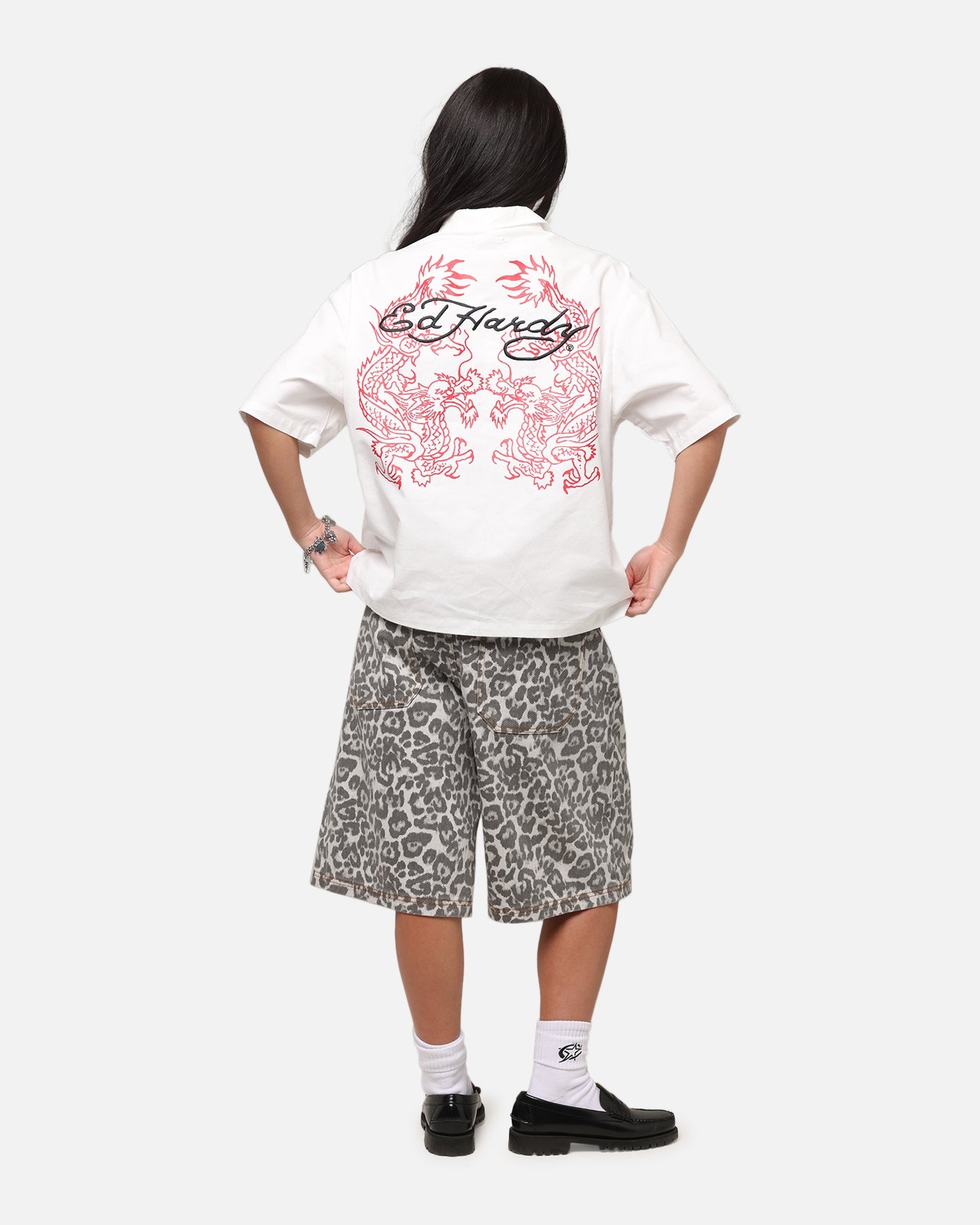 Ed Hardy Dragon Zip Shirt Off White Style001