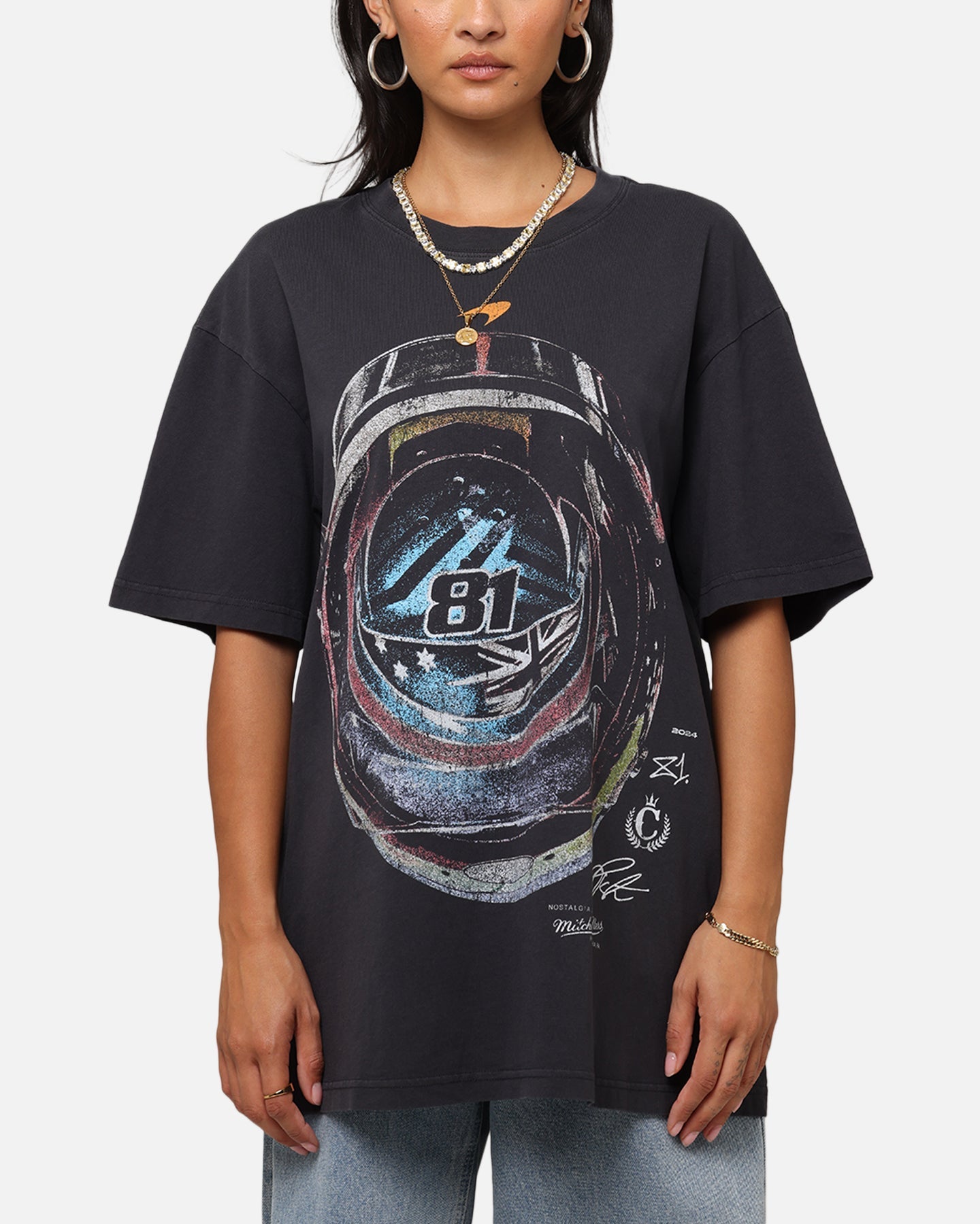 Mitchell & Ness X Mclaren Oscar Piastri Helmet T-Shirt Faded Black Style001