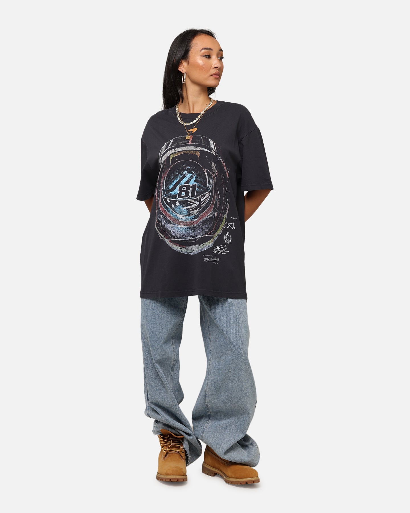 Mitchell & Ness X Mclaren Oscar Piastri Helmet T-Shirt Faded Black Style001