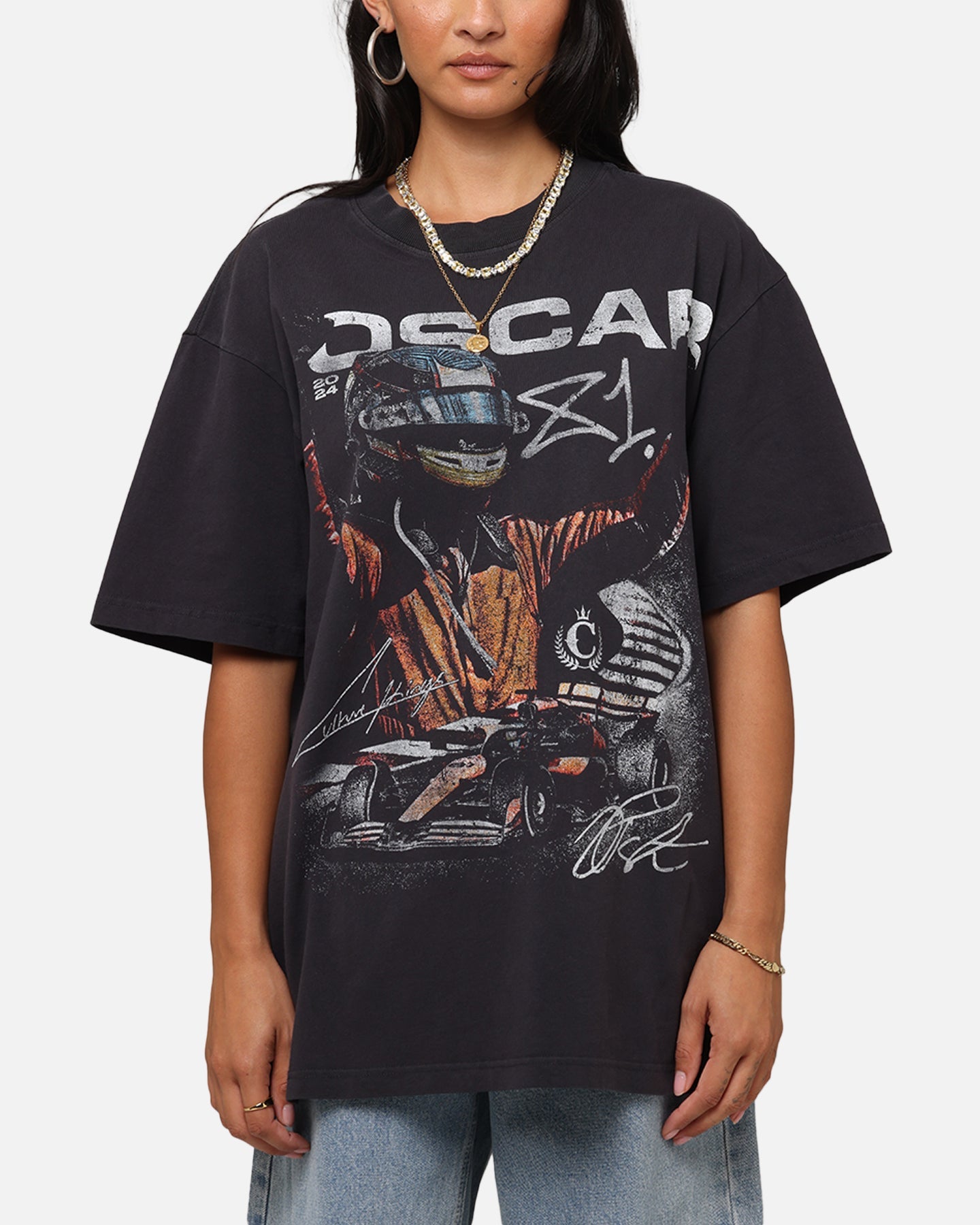 Mitchell & Ness X Mclaren Oscar Piastri Victory T-Shirt Faded Black Style001