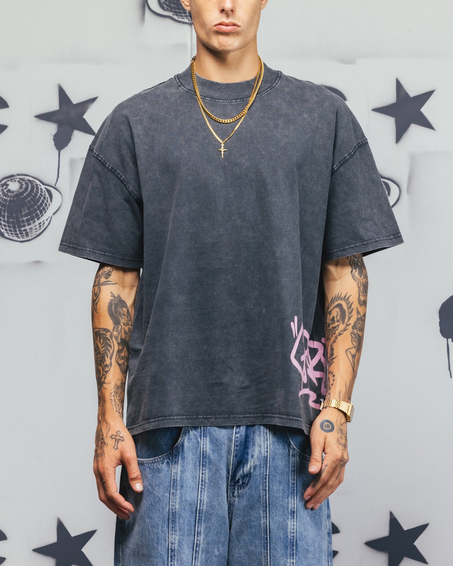 Carre Tagline T-Shirt Washed Black/Pink