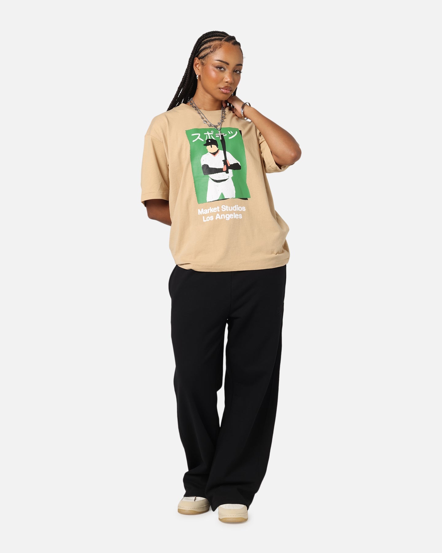 Market Illustrated Baseball T-Shirt Oatmilk Style001