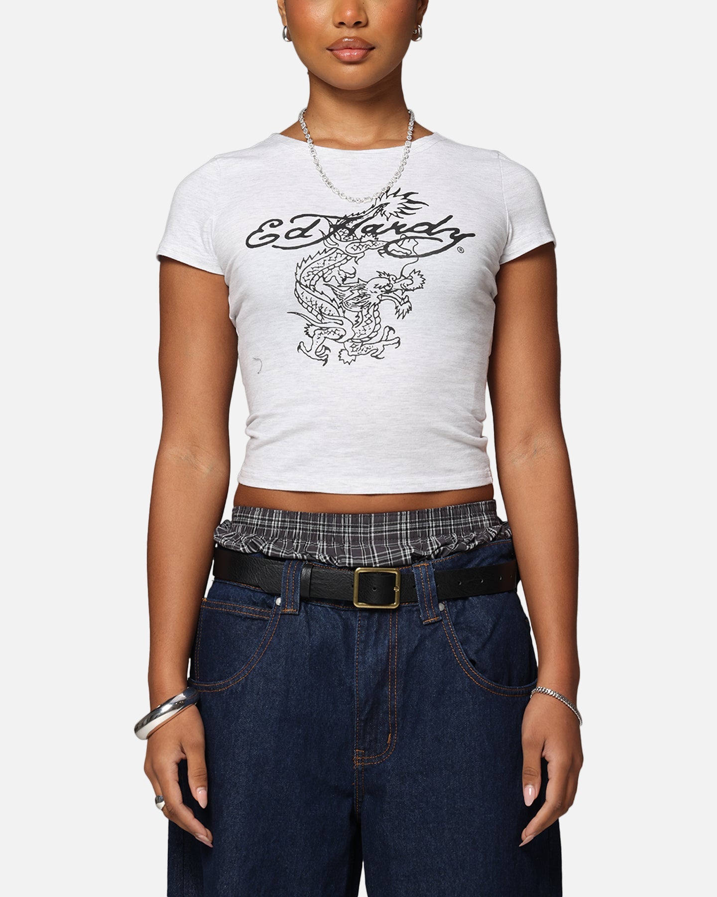 Ed Hardy Women's Dragon Baby T-Shirt Grey Marle