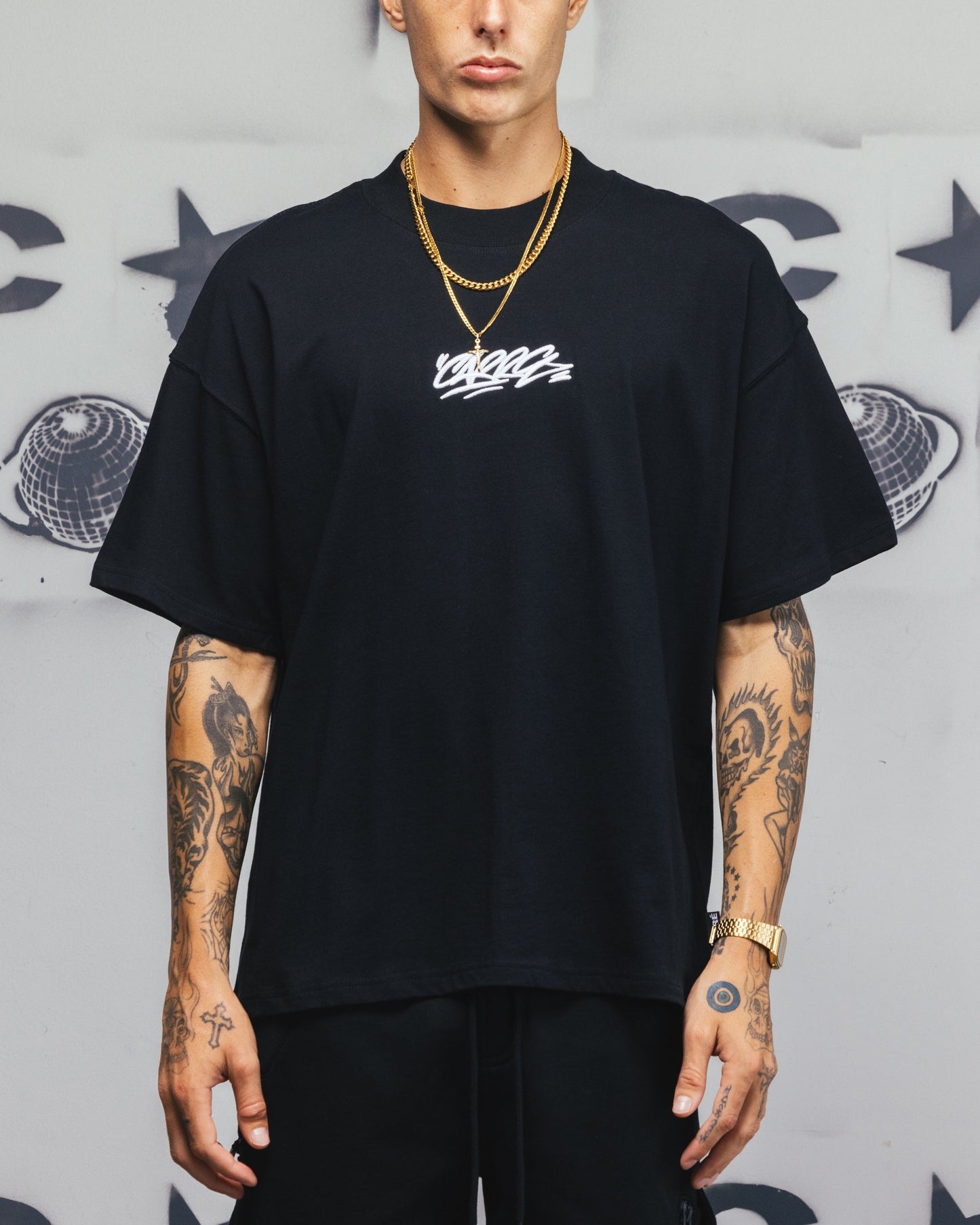Carre Embroidered Graffiti T-Shirt Black