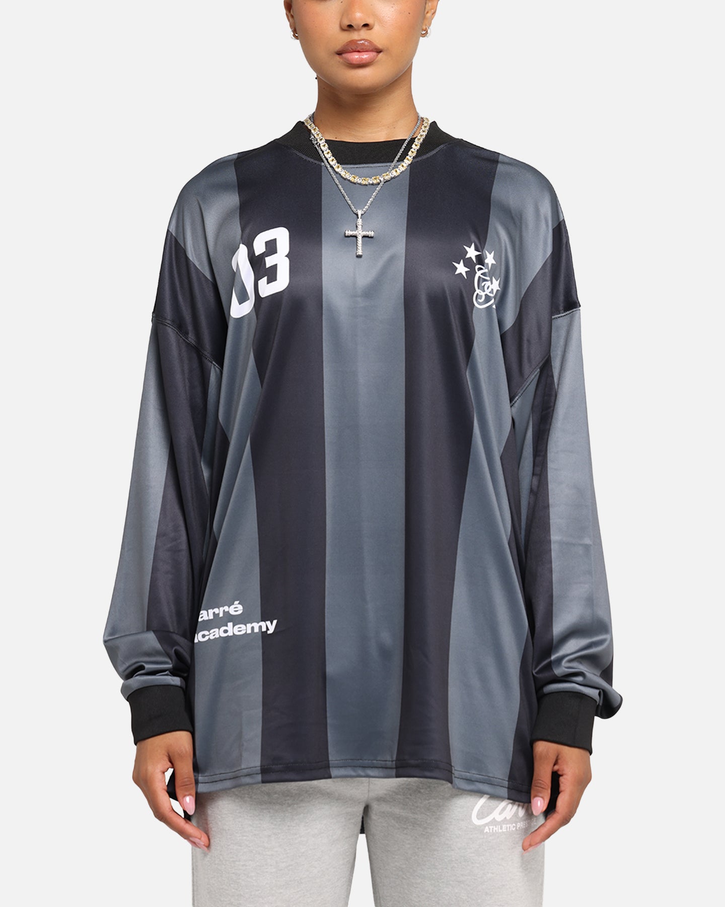 Carre Academy Oversized Long Sleeve T-Shirt Black/Grey Style001