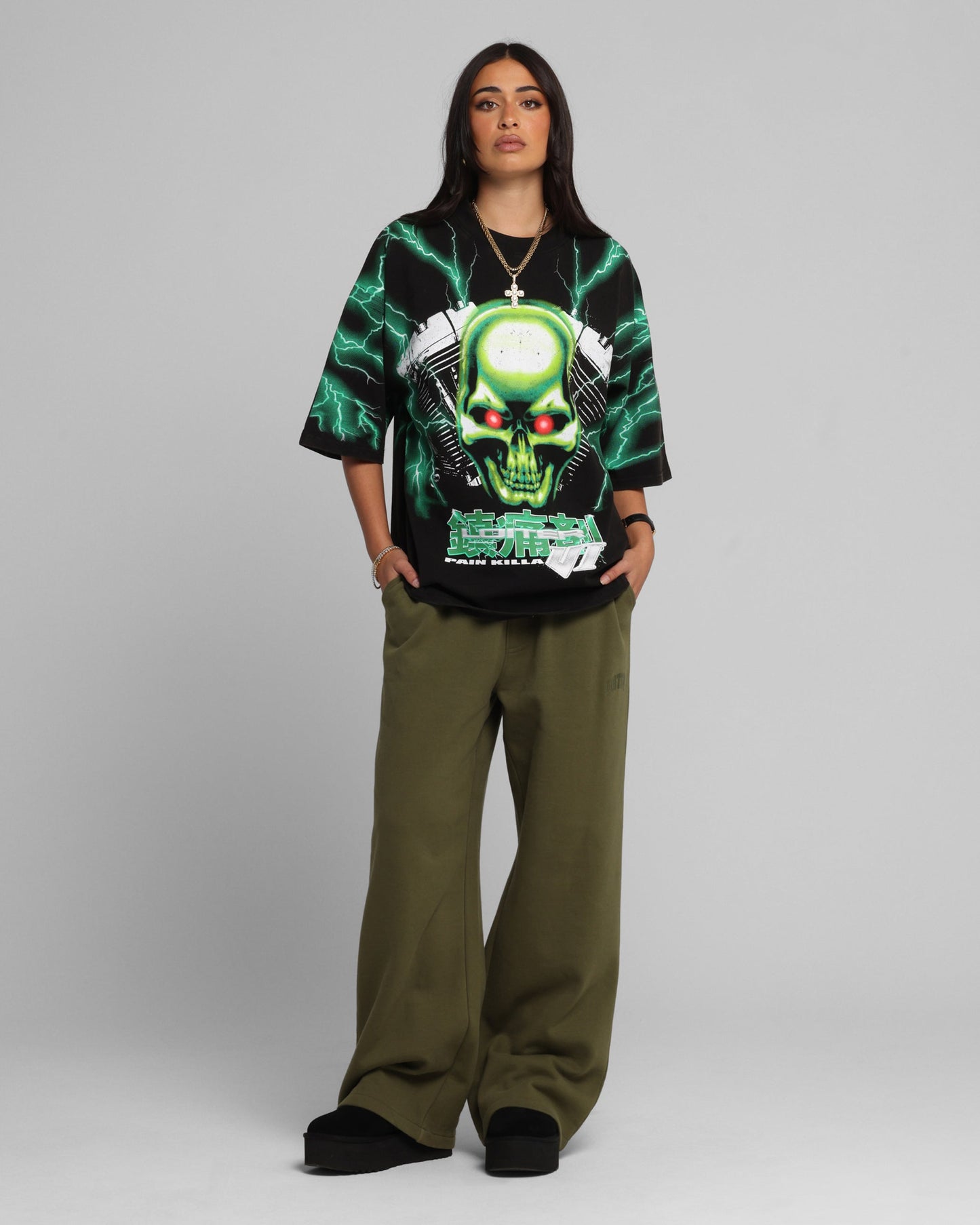 Loiter Greaser Vintage T-Shirt Black/Green Style001