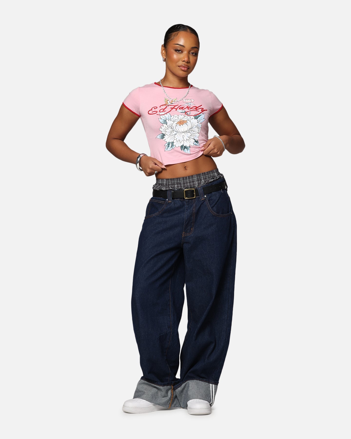 Ed Hardy Women's Blooming Baby Ringer T-Shirt Pink/Red