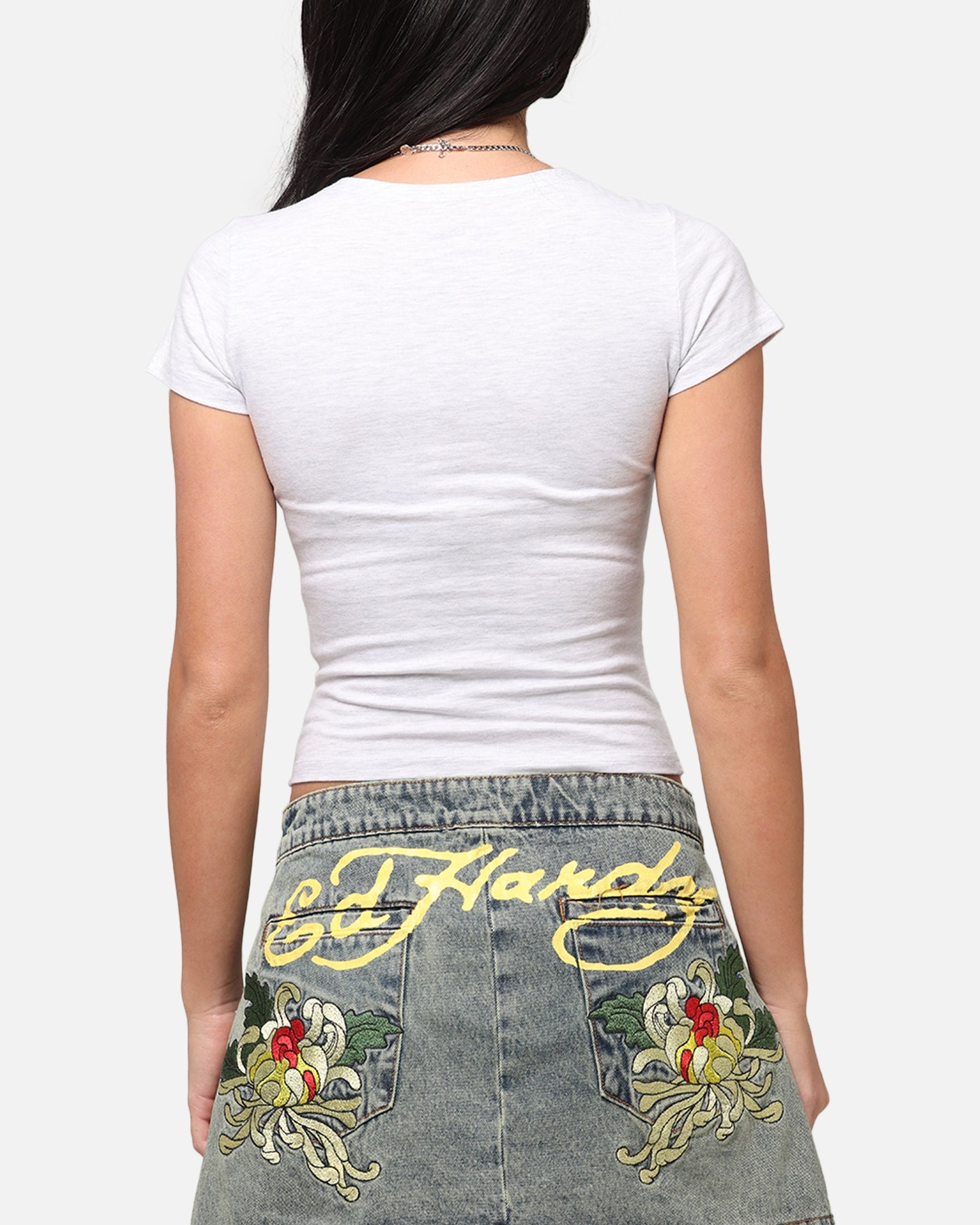 Ed Hardy Women's Eagle Baby T-Shirt Grey Marle