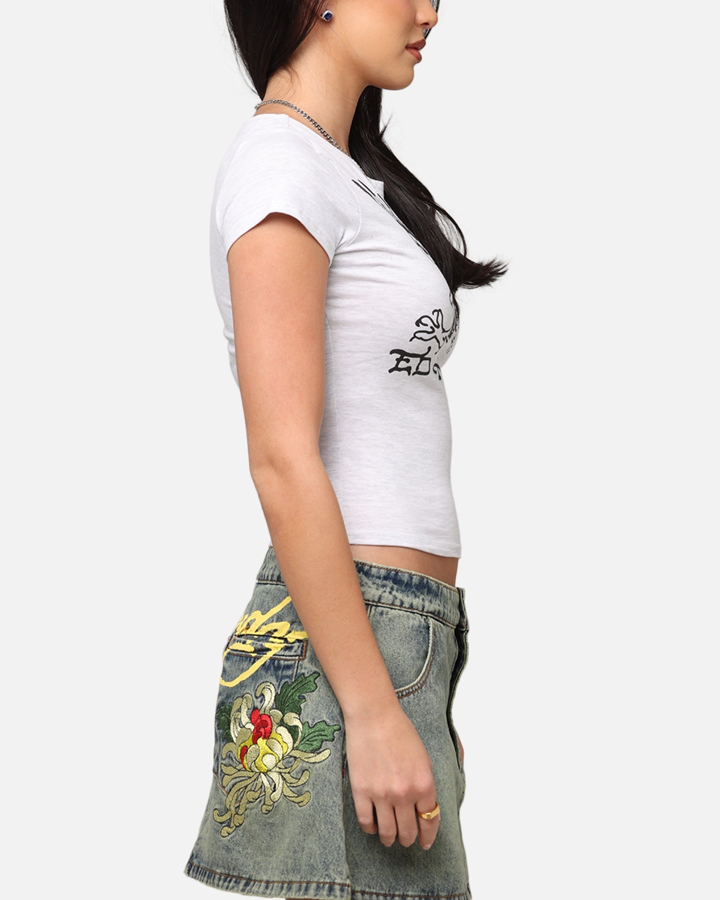 Ed Hardy Women's Eagle Baby T-Shirt Grey Marle