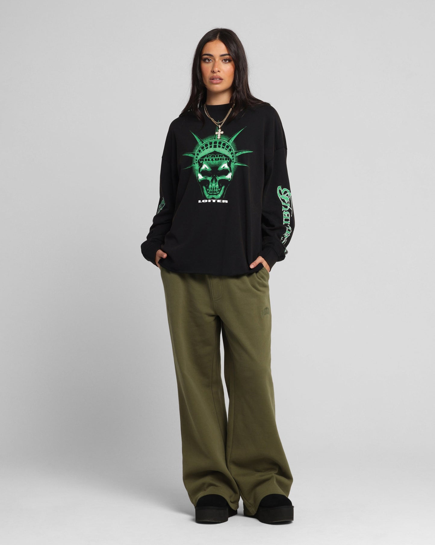 Loiter Liberty Long Sleeve T-Shirt Vintage Black Style001