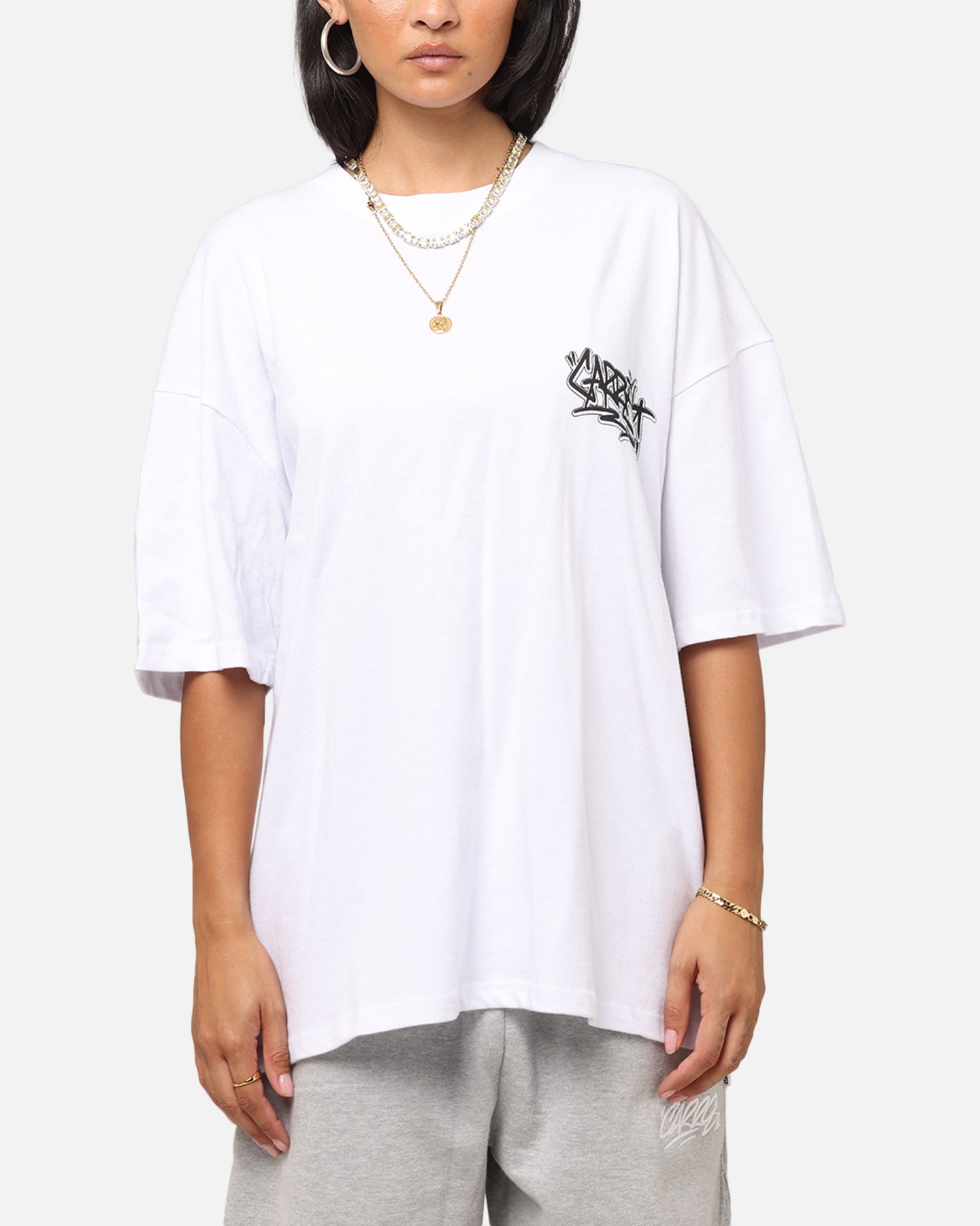Carre Tagged Drop Shoulder T-Shirt White Style001