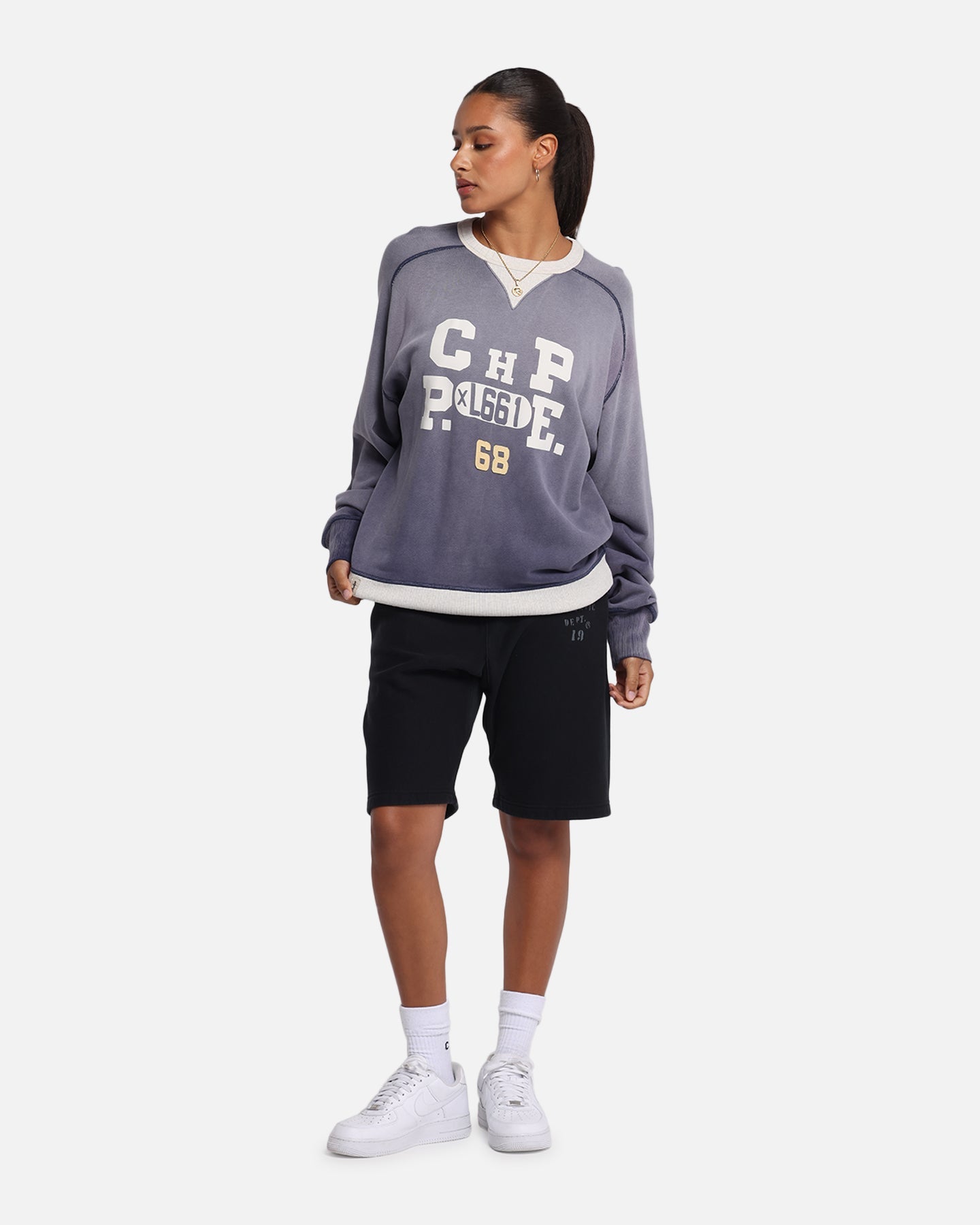 Champion 50's Saddle Crew Sweatshirt Athletic Navy Style001